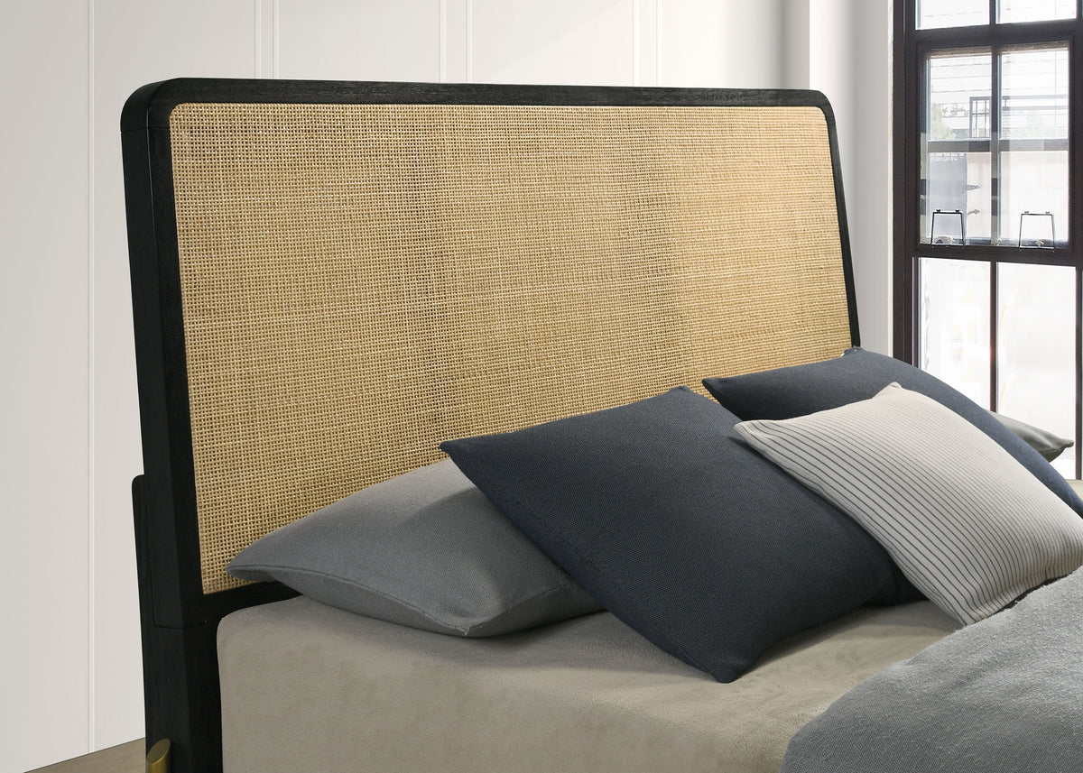 Arini Woven Cane Panel Bed Eastern King Black and Natural