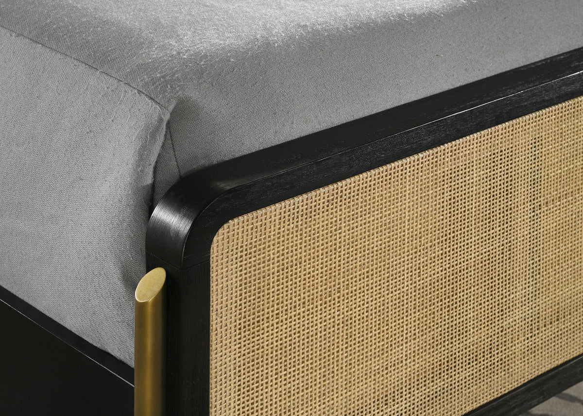Arini Woven Cane Panel Bed Queen Black and Natural