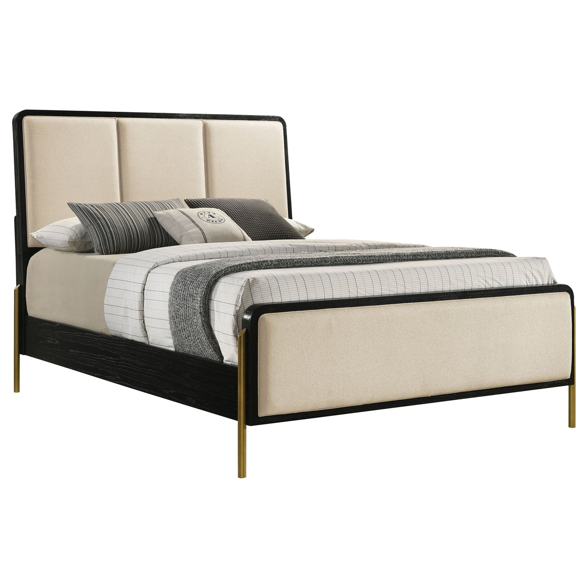 Arini Upholstered Panel Bed California King Black and Cream