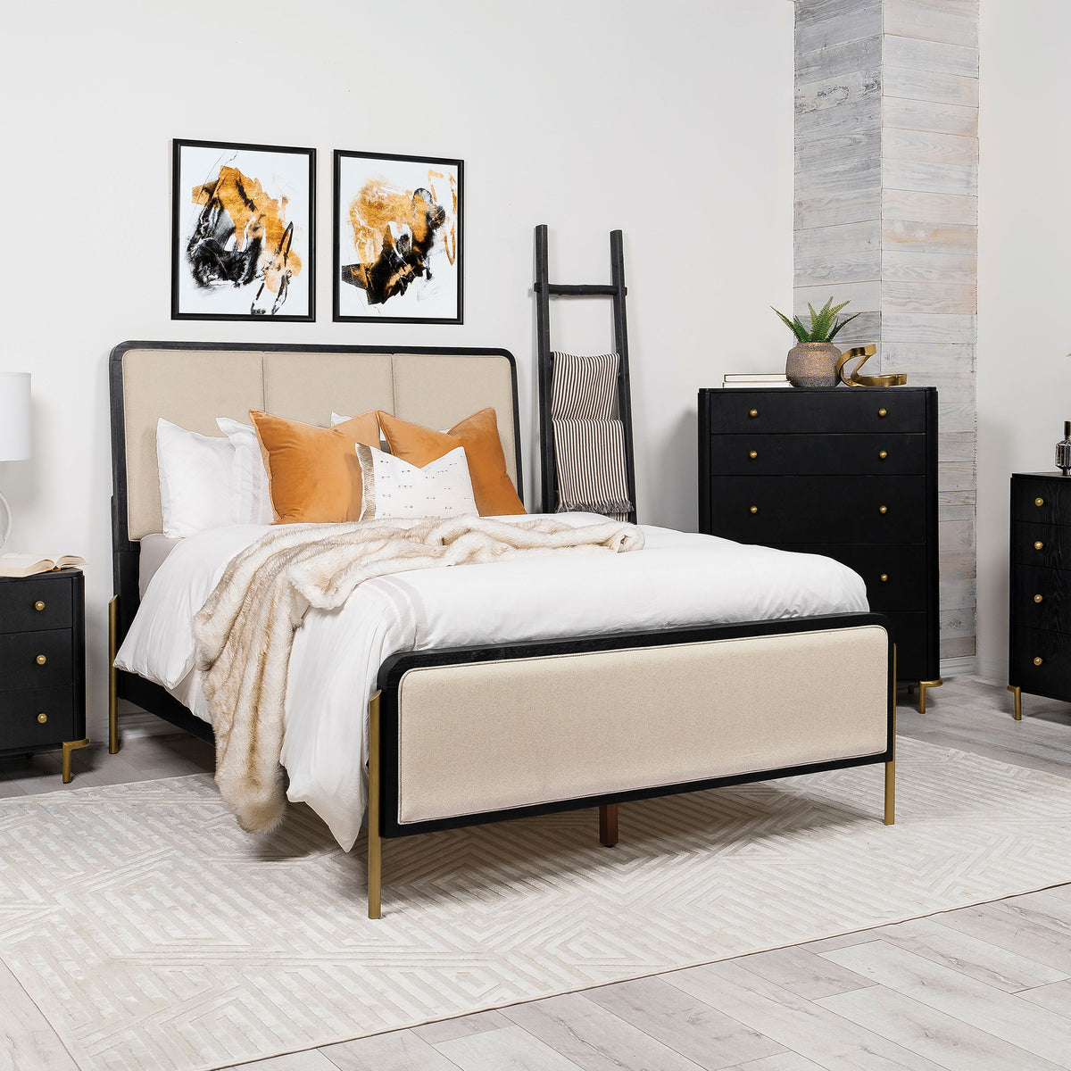 Arini Upholstered Panel Bed Queen Black and Cream