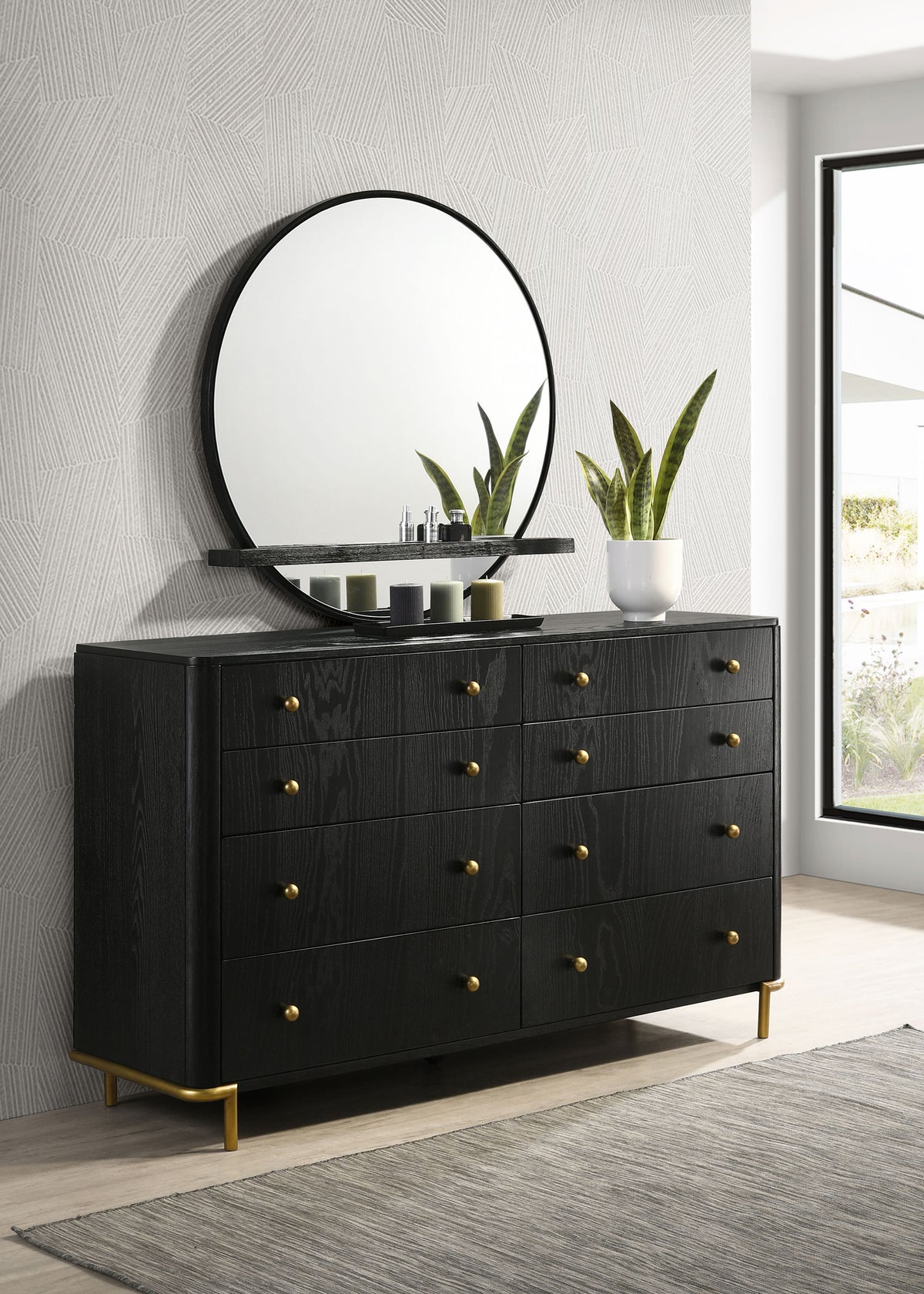 Arini 8-drawer Dresser with Round Mirror Black