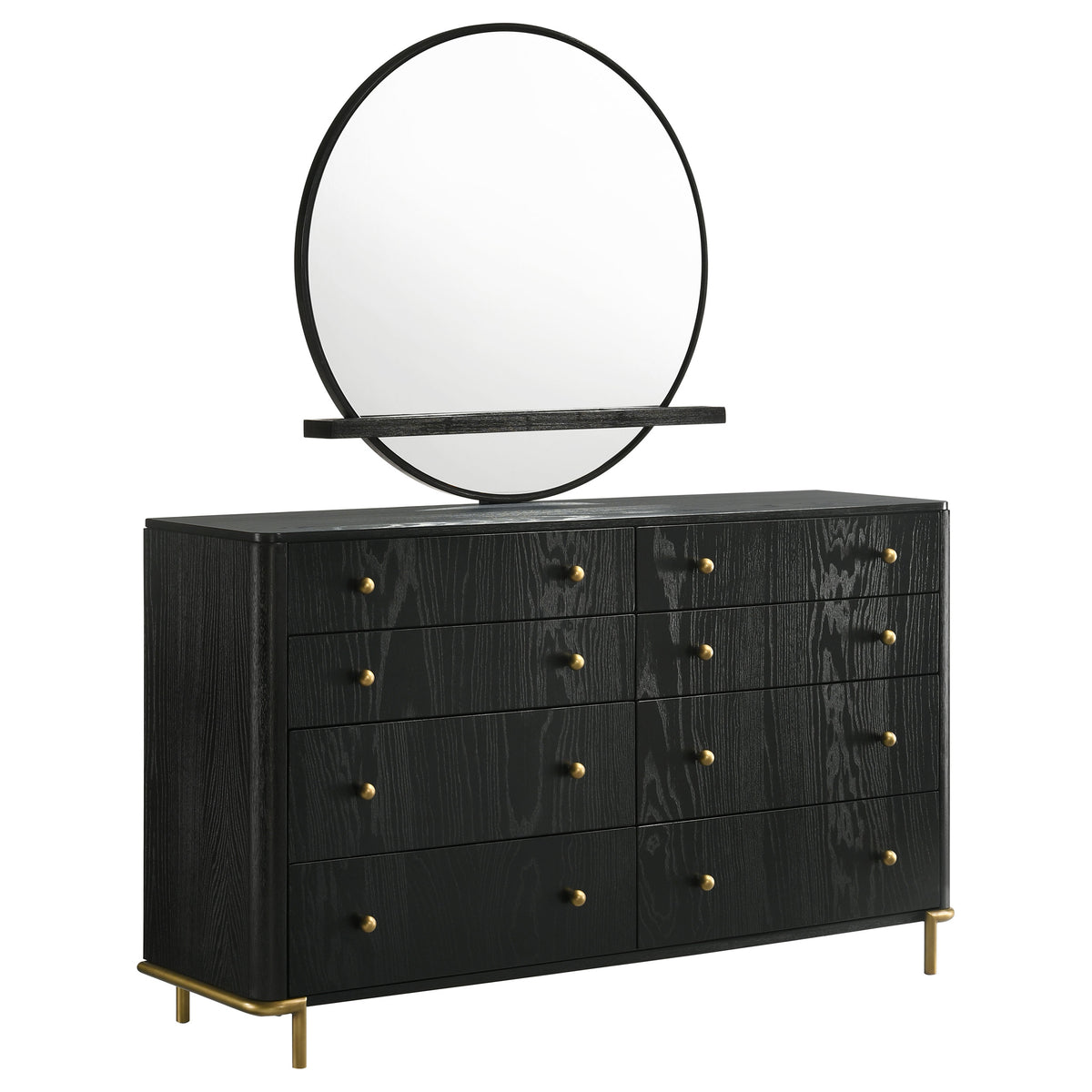 Arini 8-drawer Dresser with Round Mirror Black