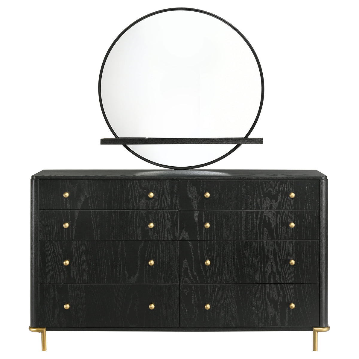 Arini 8-drawer Dresser with Round Mirror Black