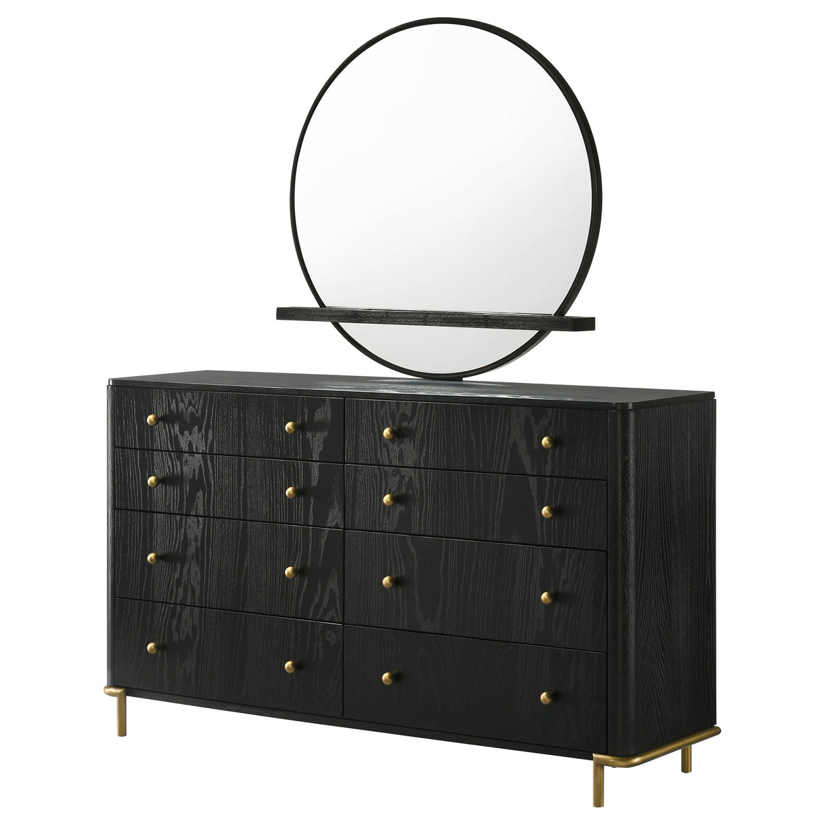 Arini 8-drawer Dresser with Round Mirror Black