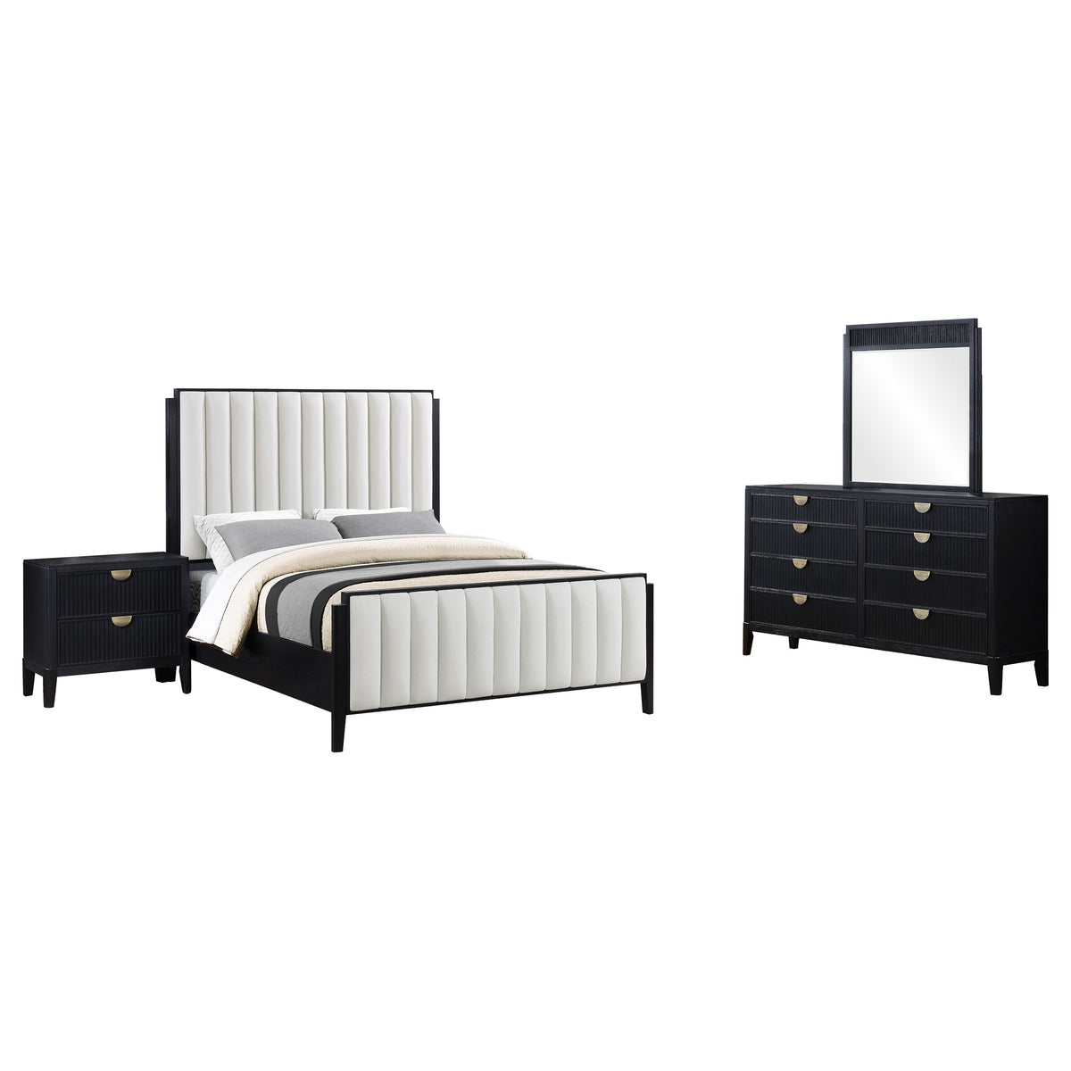 Brookmead 4-piece California King Upholstered Bedroom Set Black and Ivory
