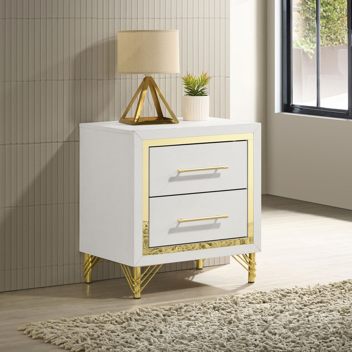 Lucia 2-drawer Nightstand White and Gold