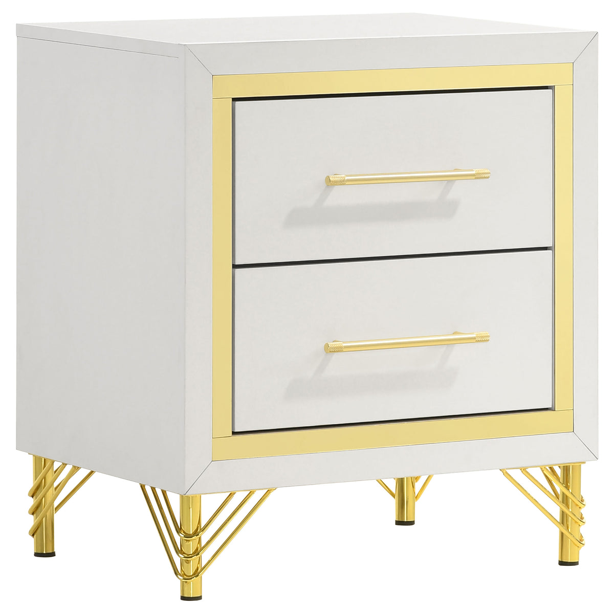 Lucia 2-drawer Nightstand White and Gold