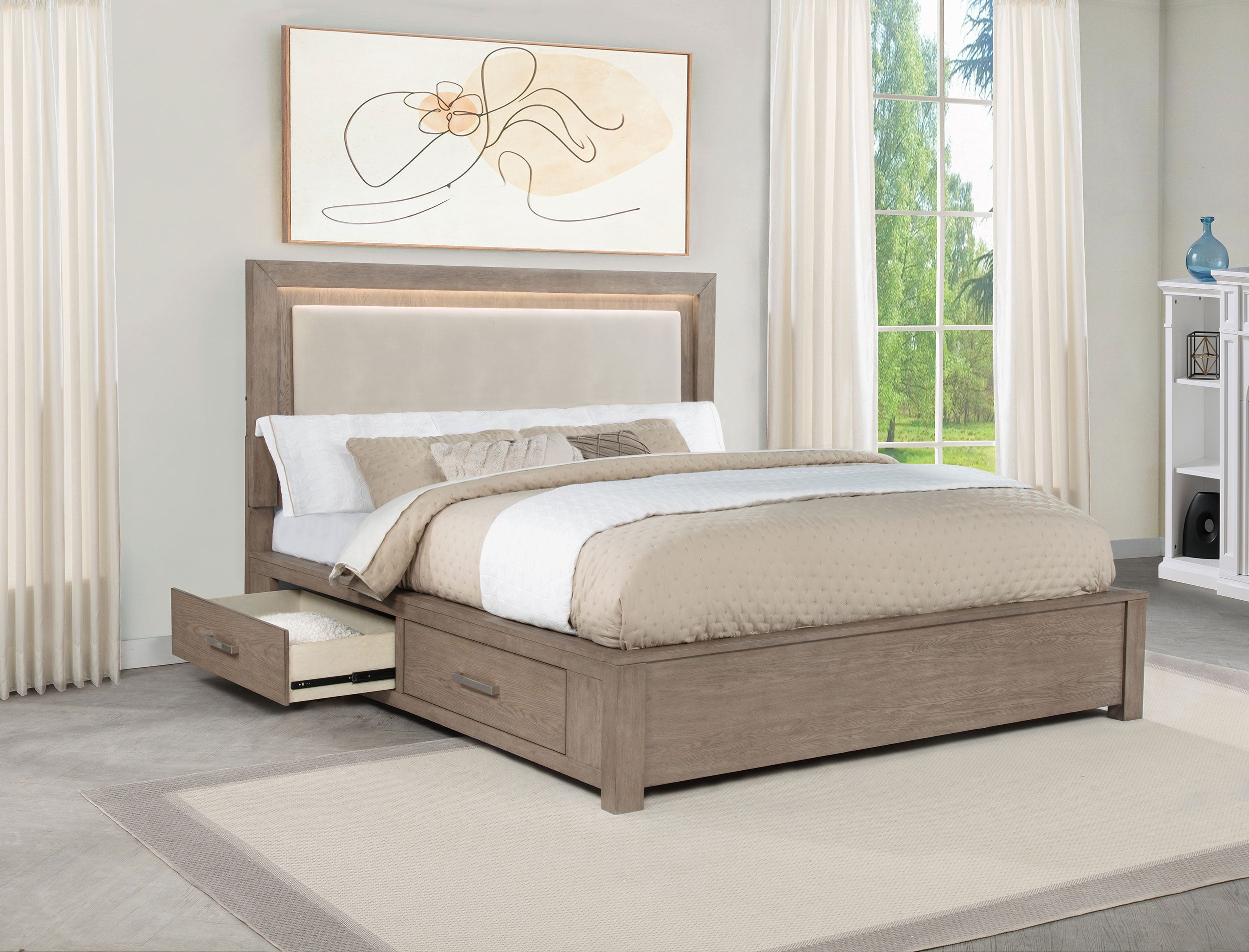 Kenora Wood LED Panel Storage Bed