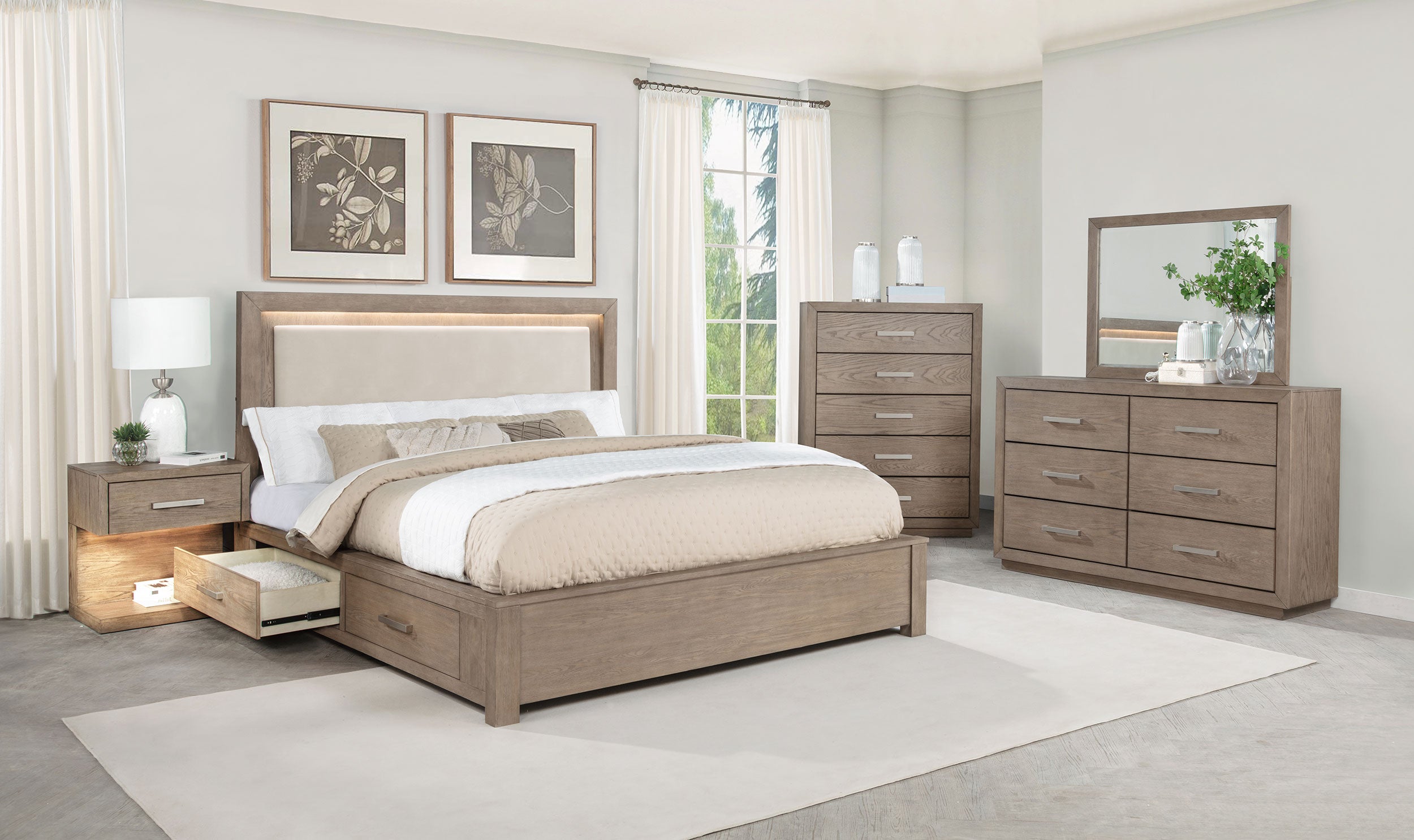 Kenora Wood LED Panel Storage Bed