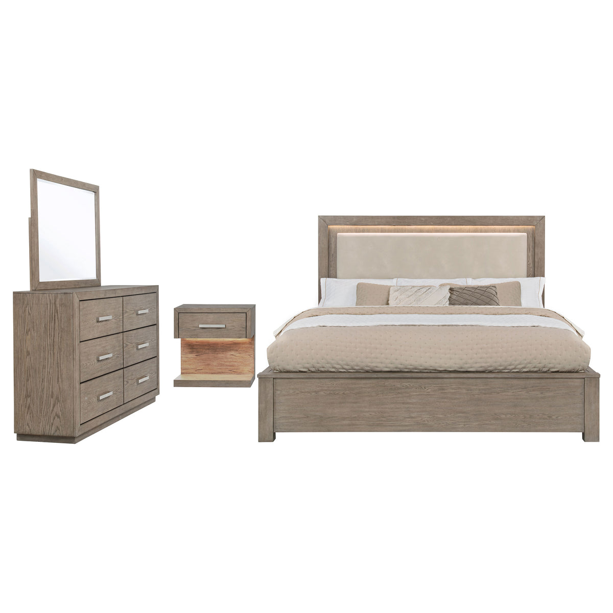 Kenora 4-piece California King LED Storage Bedroom Set Barley Brown