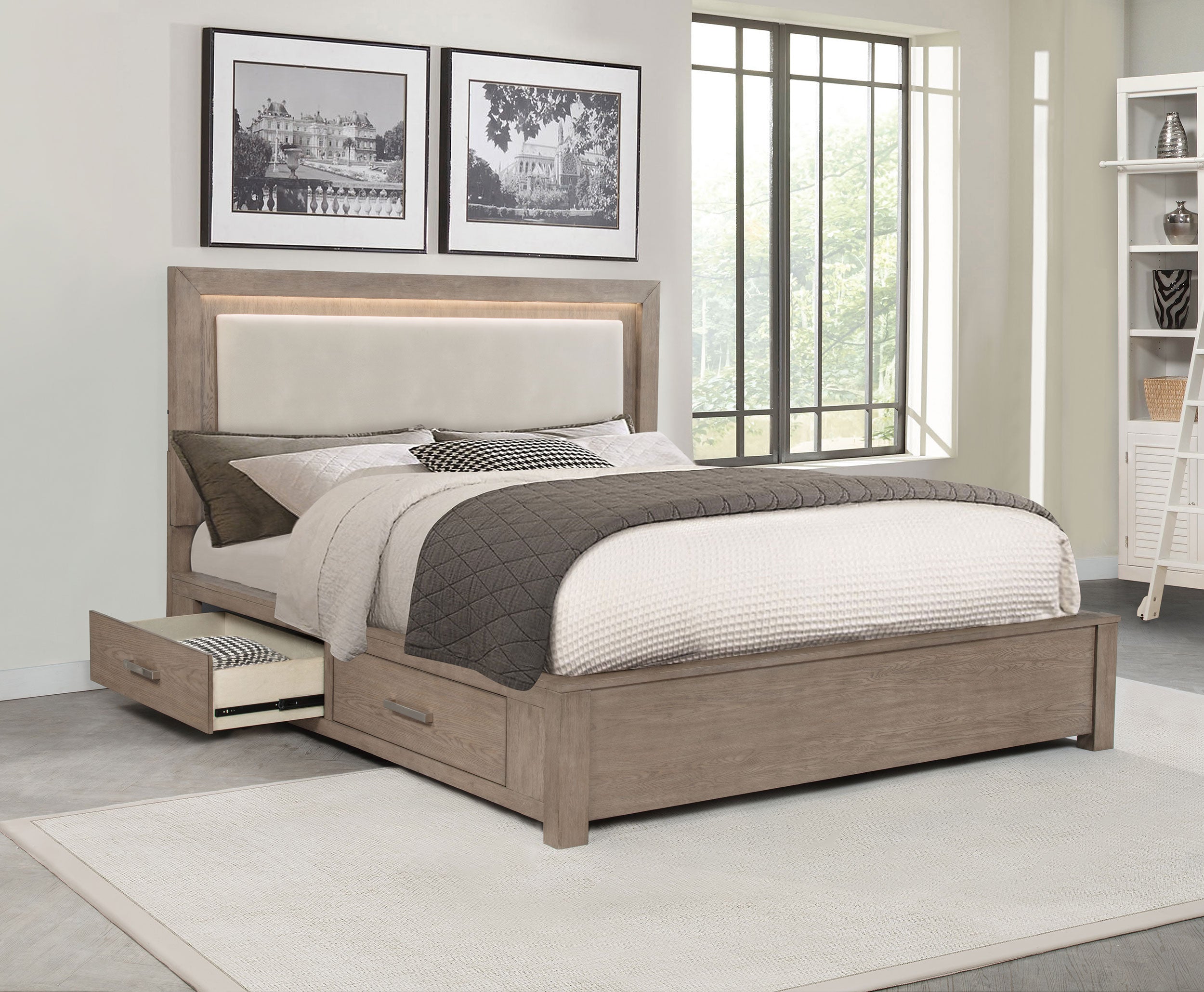 Kenora Wood LED Panel Storage Bed