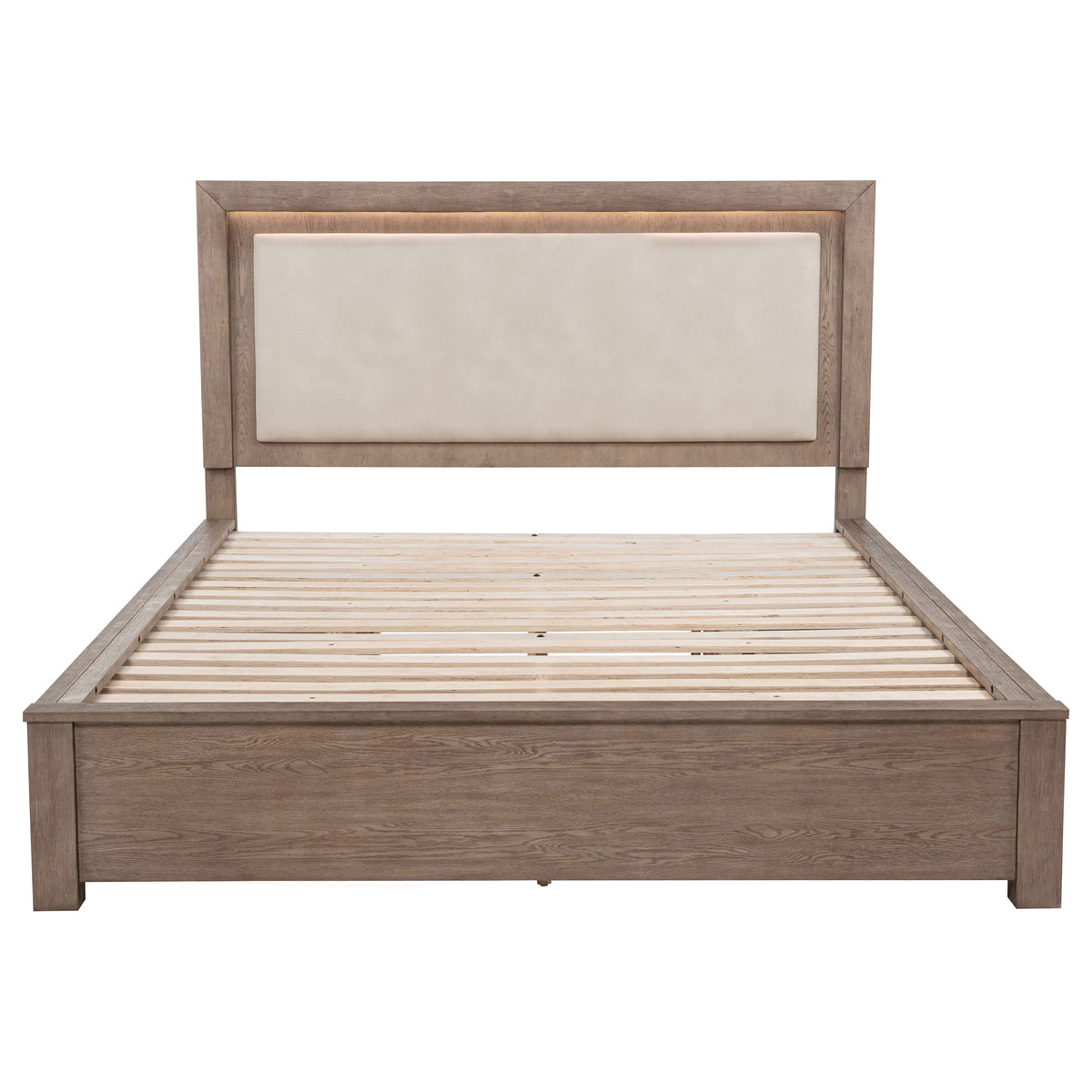 Kenora LED Storage Bed with Upholstered Headboard California King Barley Brown and Beige