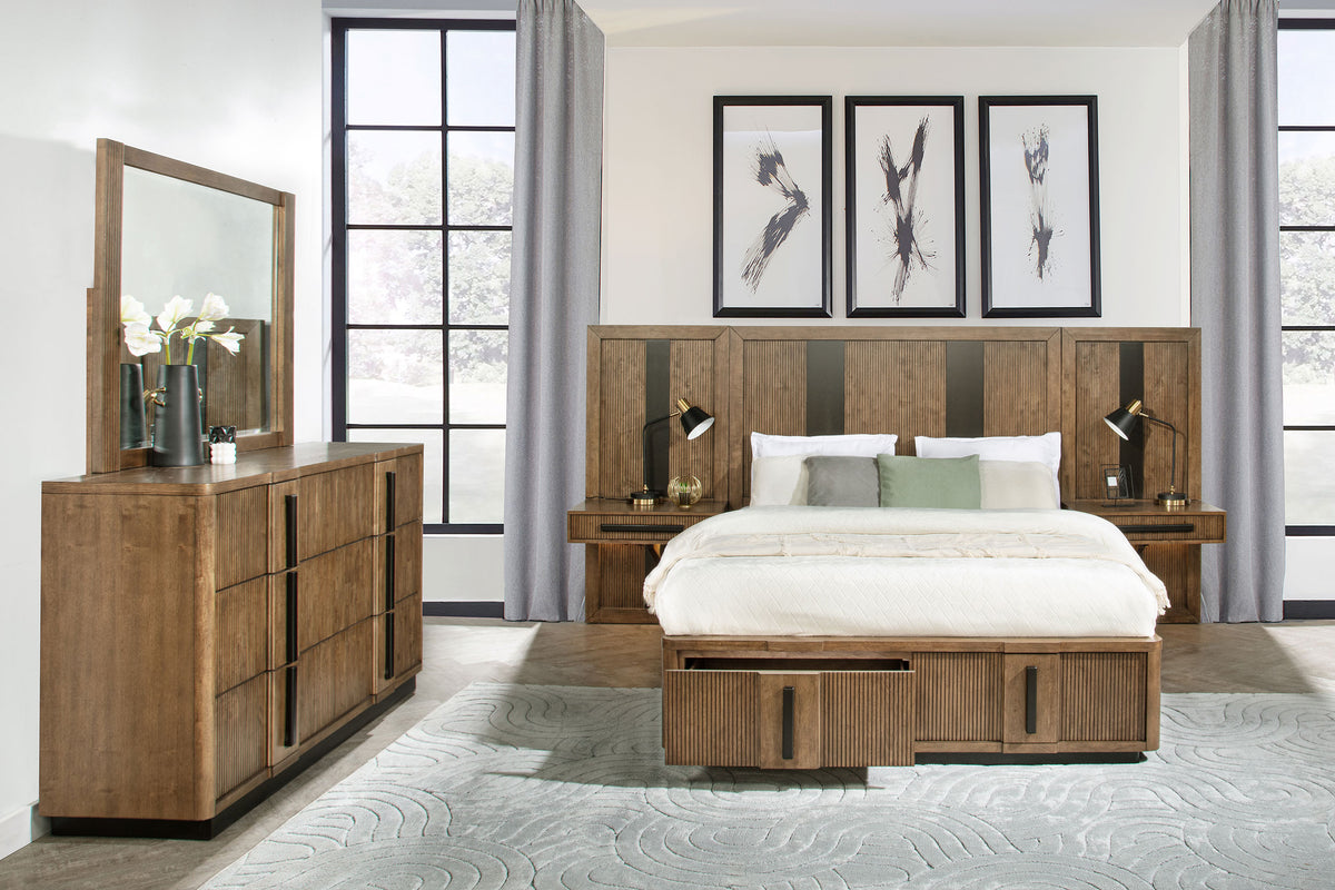 Terrace 5-piece Eastern King Wall Panel Storage Bedroom Set Ash Brown