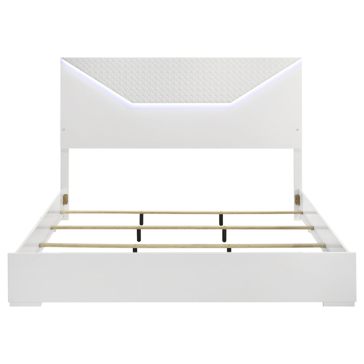 Ives Diamond-Embossed LED Panel Bed Eastern King White High Gloss