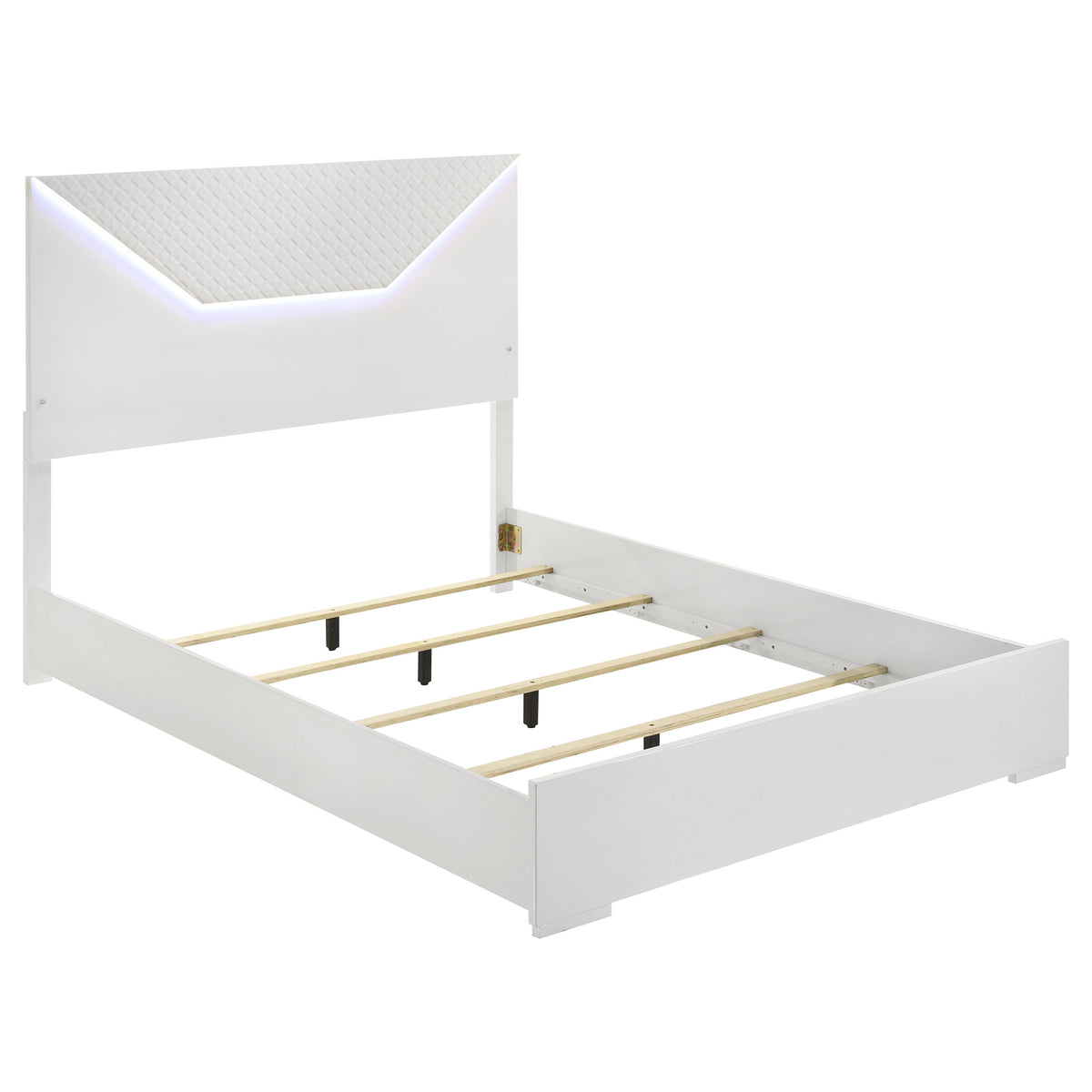 Ives Diamond-Embossed LED Panel Bed Queen White High Gloss