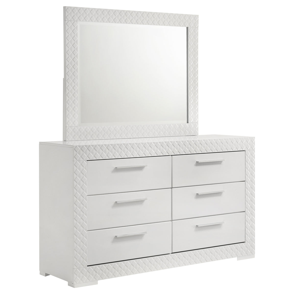 Ives 6-drawer Dresser with Mirror White High Gloss