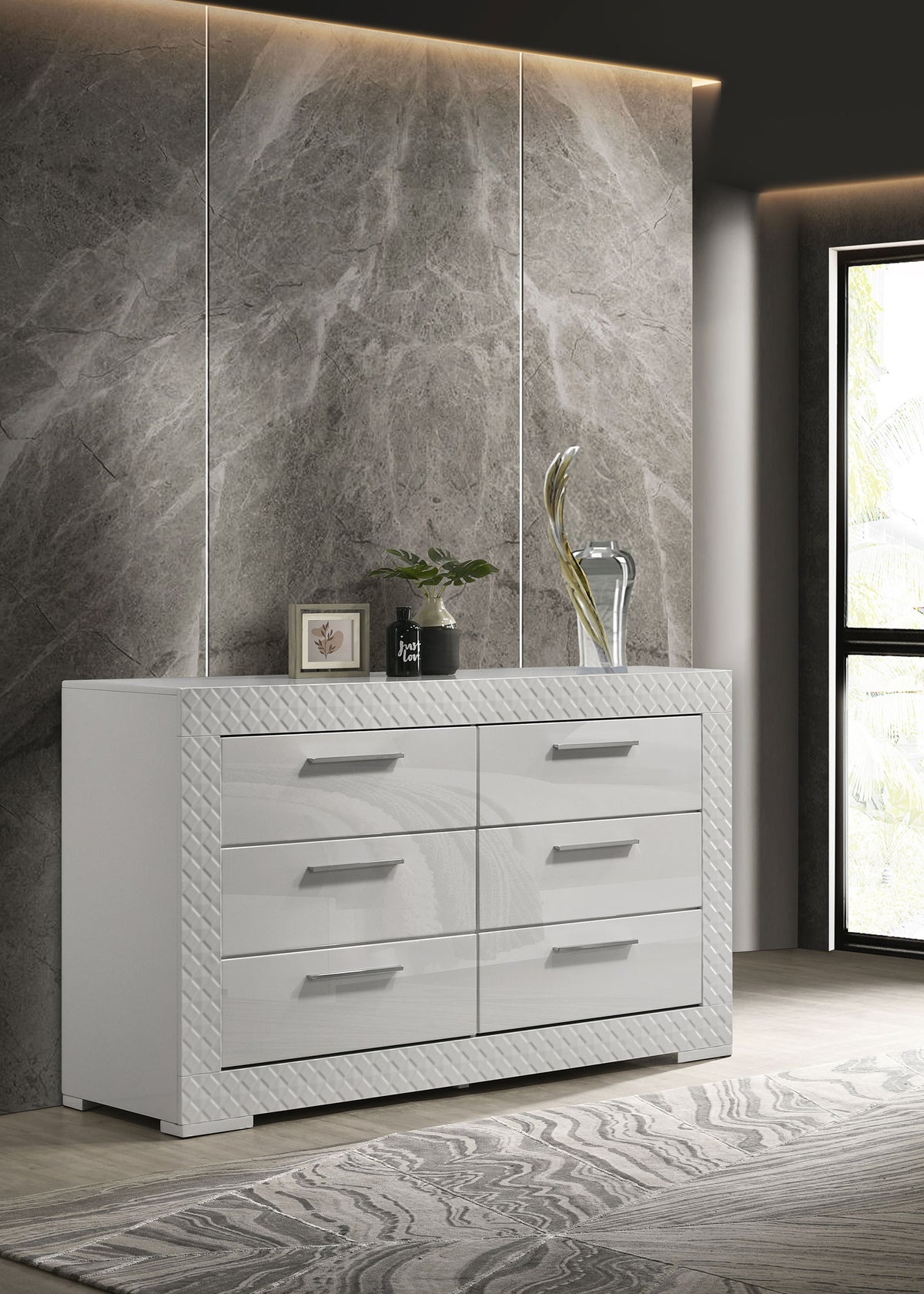 Ives 6-drawer Dresser White High Gloss