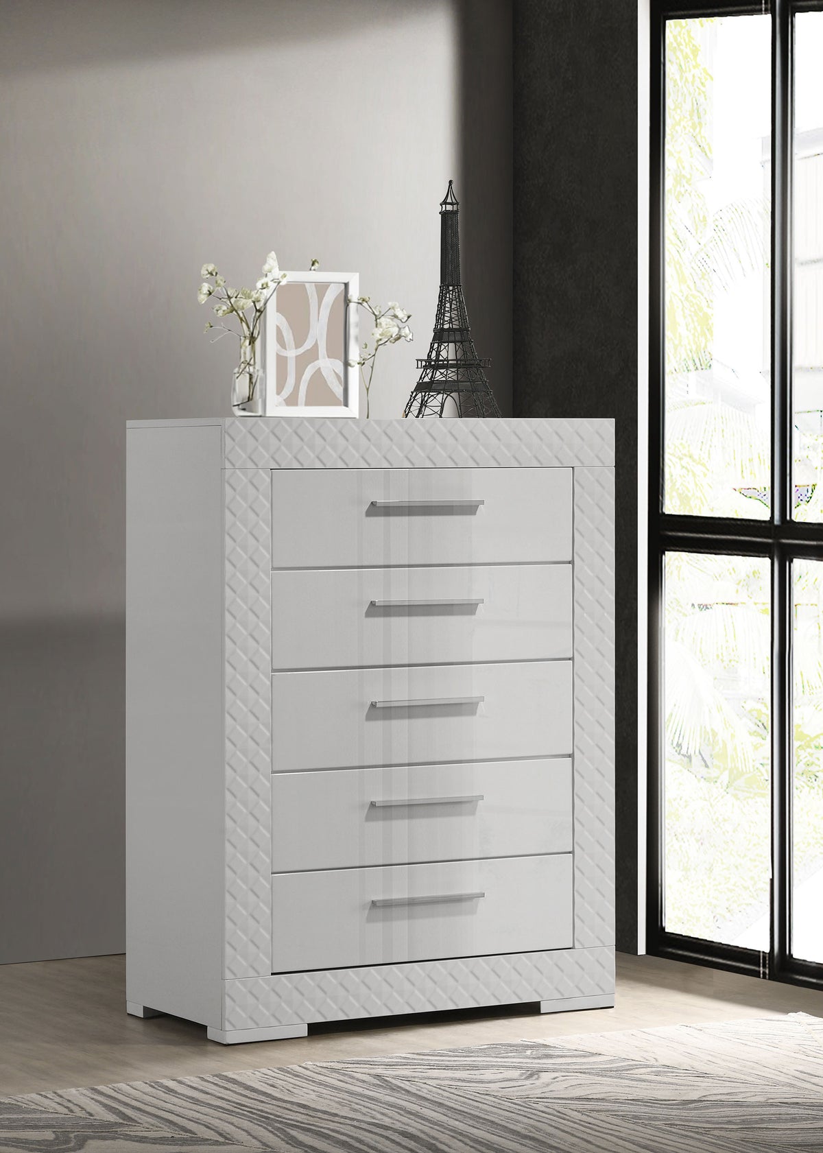 Ives 5-drawer Bedroom Chest White High Gloss
