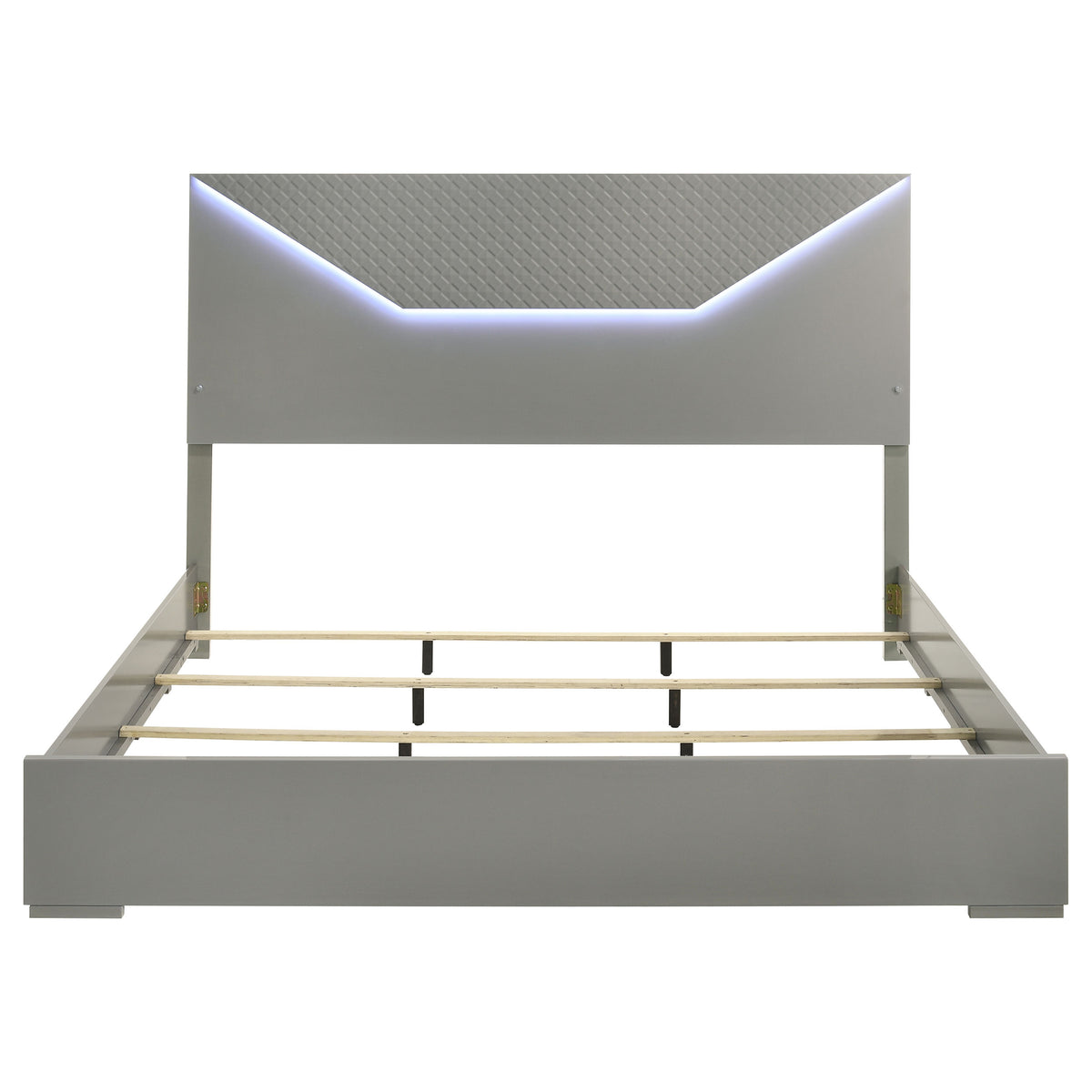 Ives Diamond-Embossed LED Panel Bed Eastern King Grey High Gloss