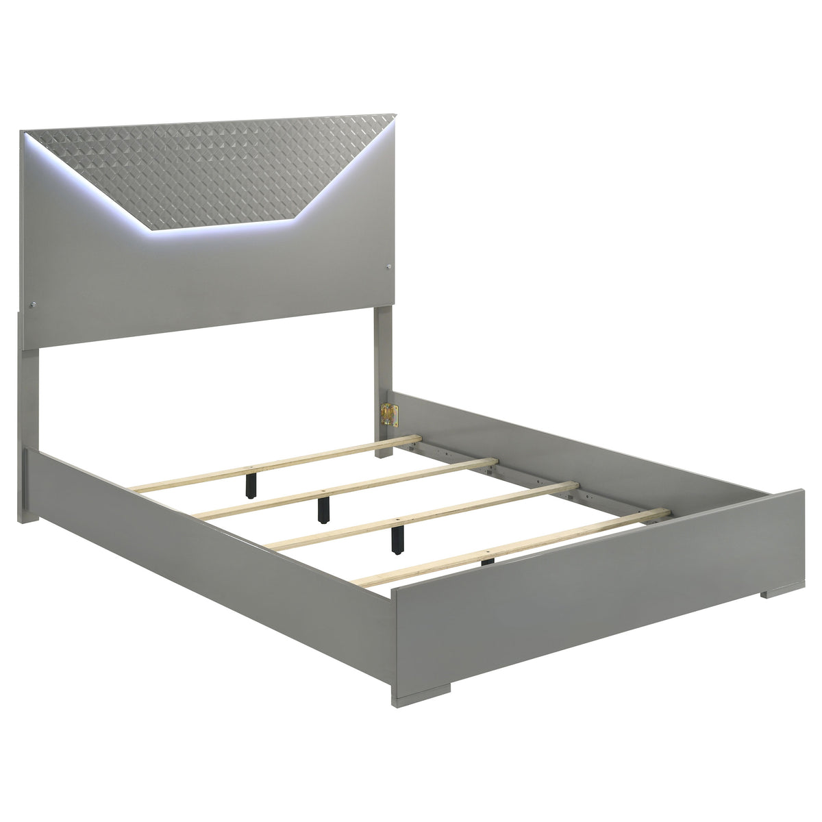 Ives Diamond-Embossed LED Panel Bed Queen Grey High Gloss