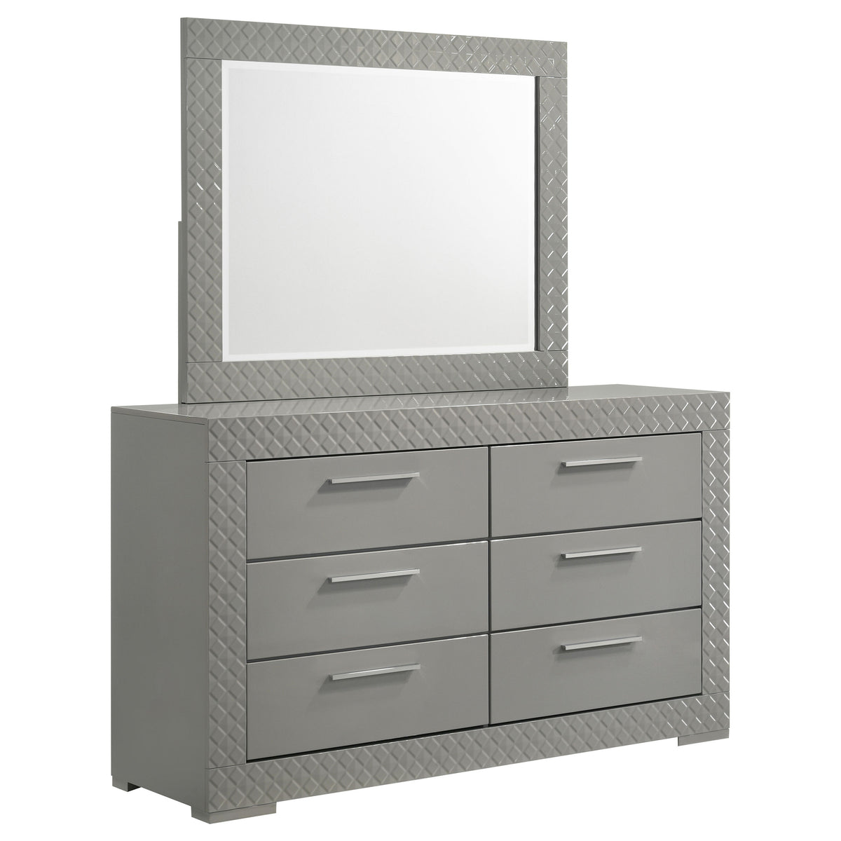 Ives 6-drawer Dresser with Mirror Grey High Gloss