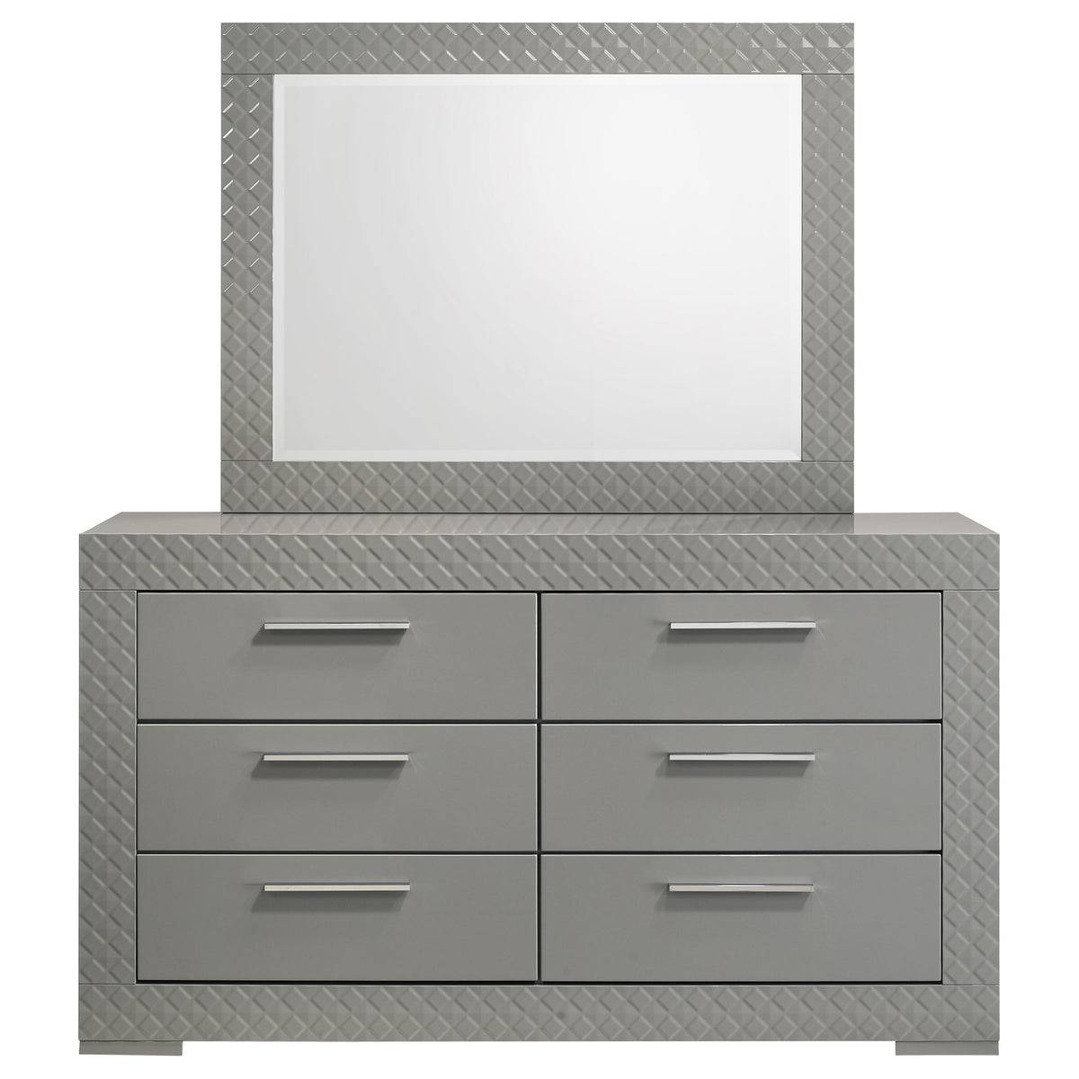 Ives 6-drawer Dresser with Mirror Grey High Gloss