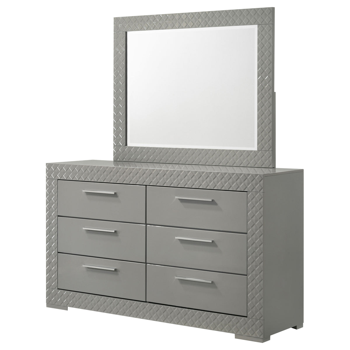 Ives 6-drawer Dresser with Mirror Grey High Gloss
