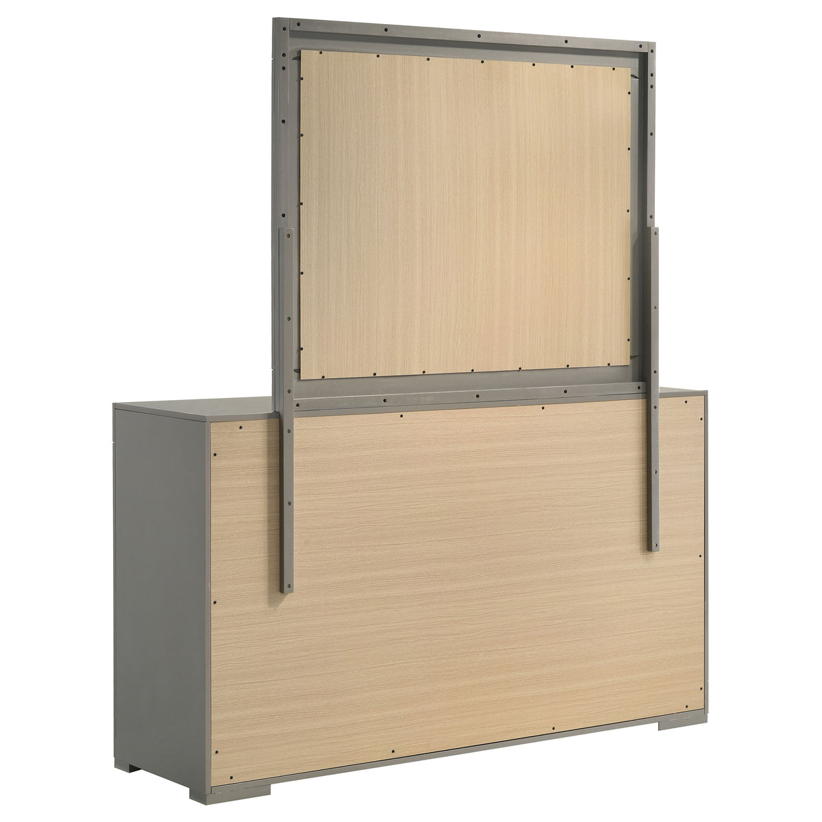 Ives 6-drawer Dresser with Mirror Grey High Gloss