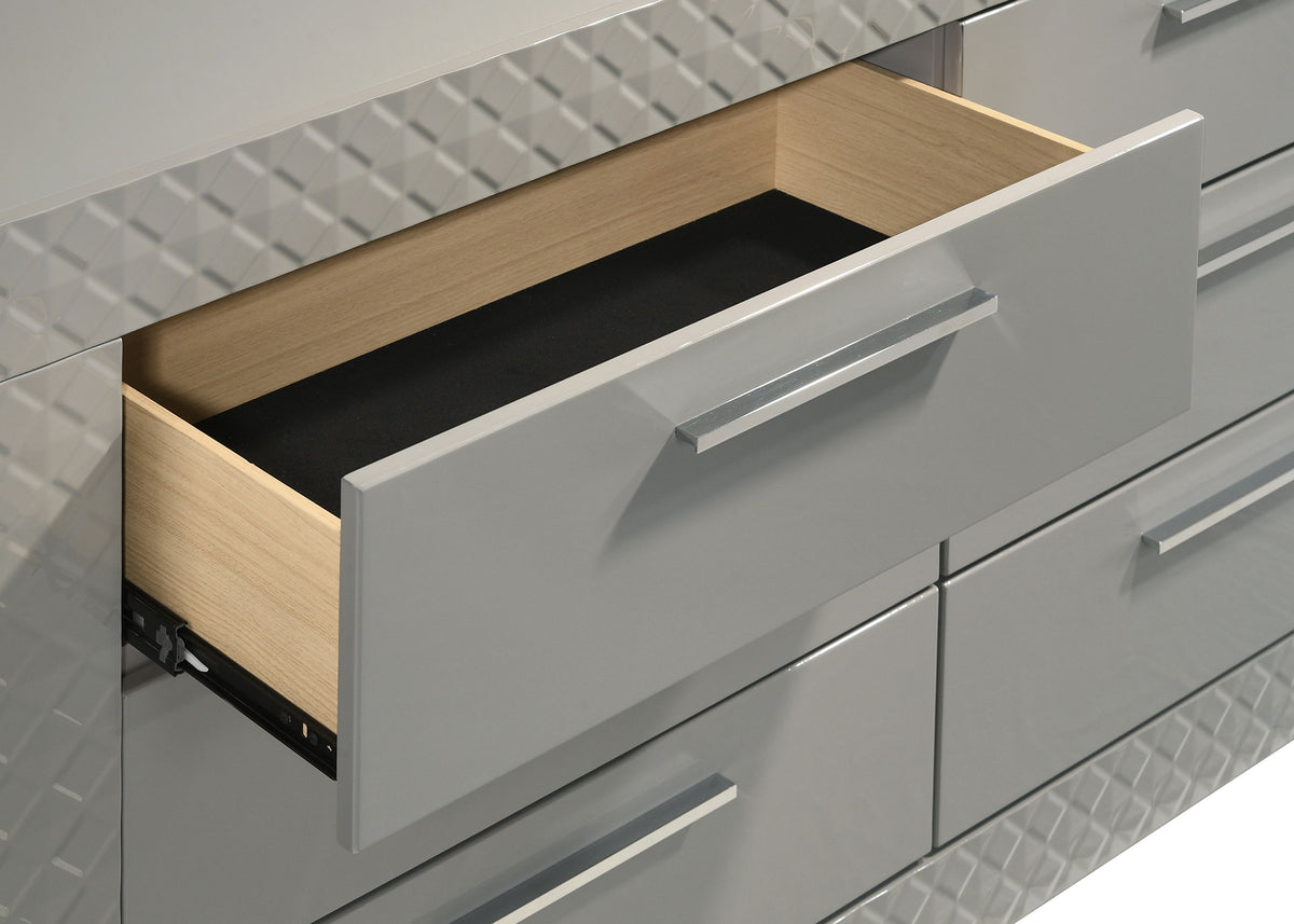 Ives 6-drawer Dresser with Mirror Grey High Gloss
