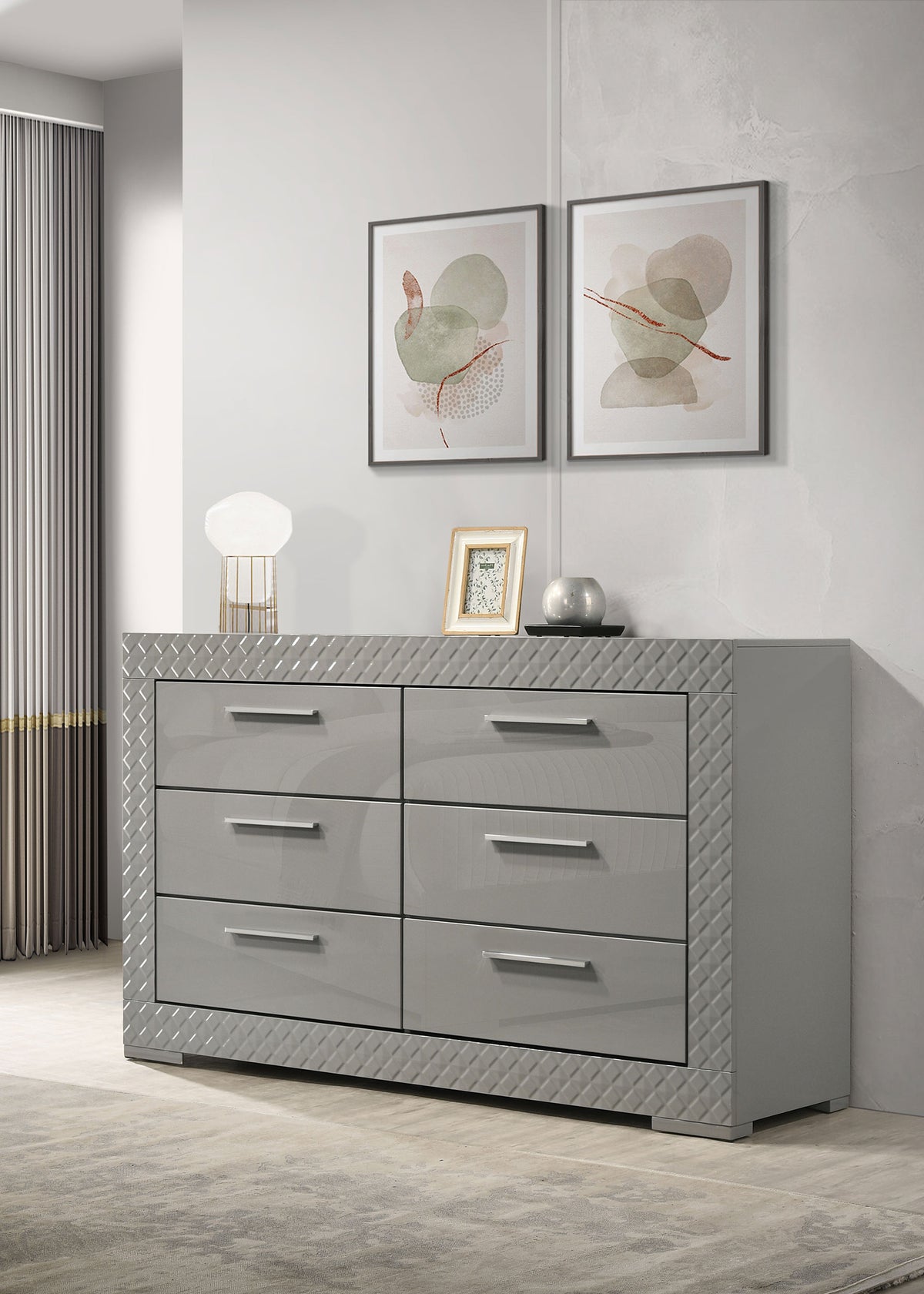 Ives 6-drawer Dresser Grey High Gloss