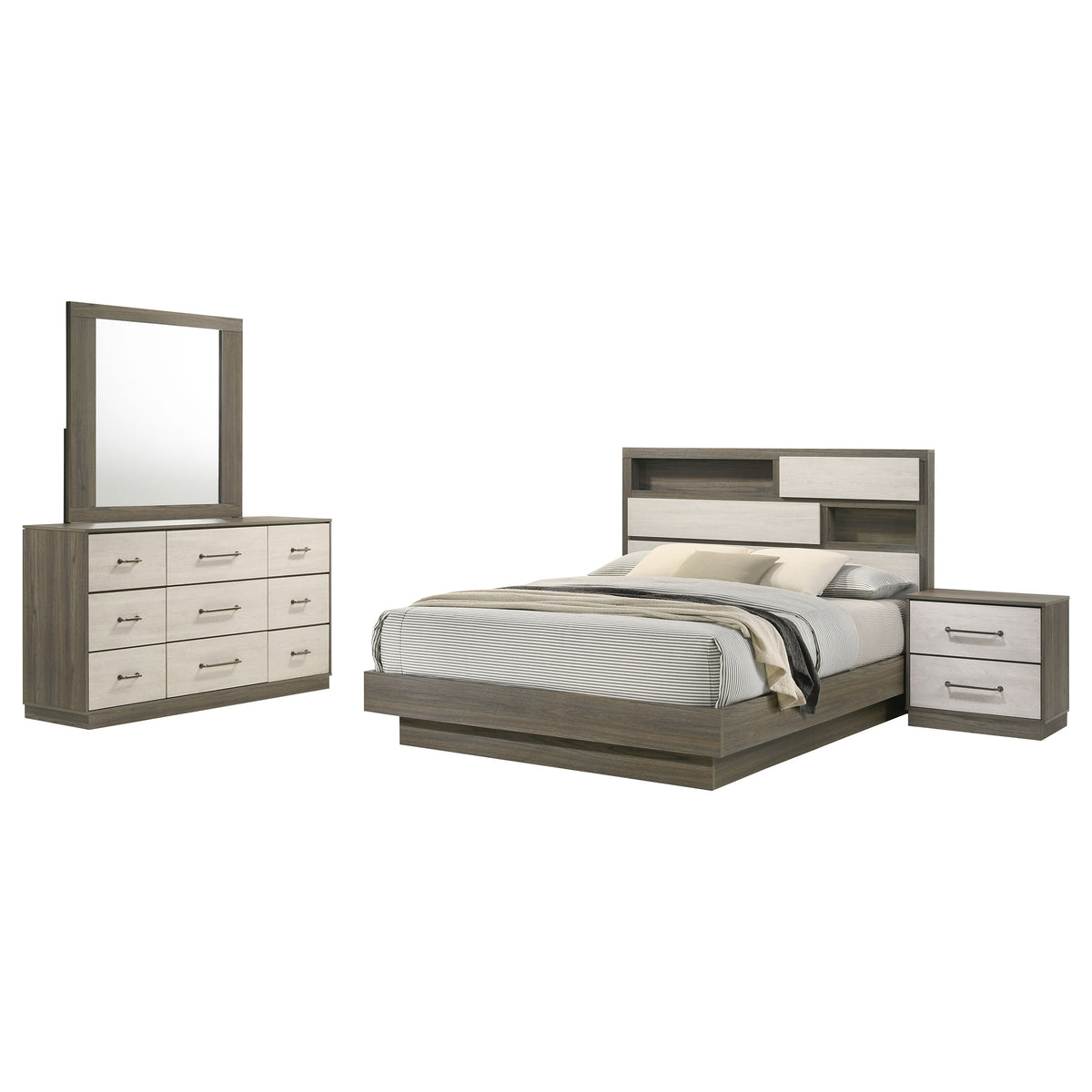 Fenwick 4-piece Eastern King Bedroom Set with Bookcase Bed Grey Oak