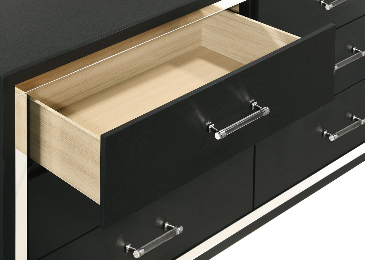 Lucia 6-drawer Dresser with Mirror Black and Silver