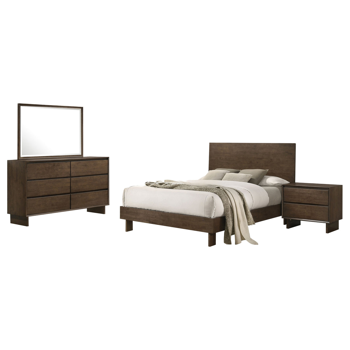 Glenwood 4-piece Queen Bedroom Set with Platform Panel Bed Warm Brown