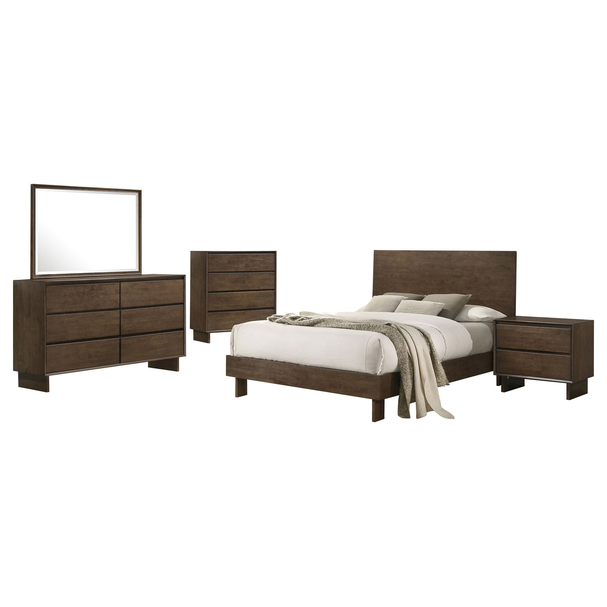 Glenwood 5-piece Queen Bedroom Set with Platform Panel Bed Warm Brown