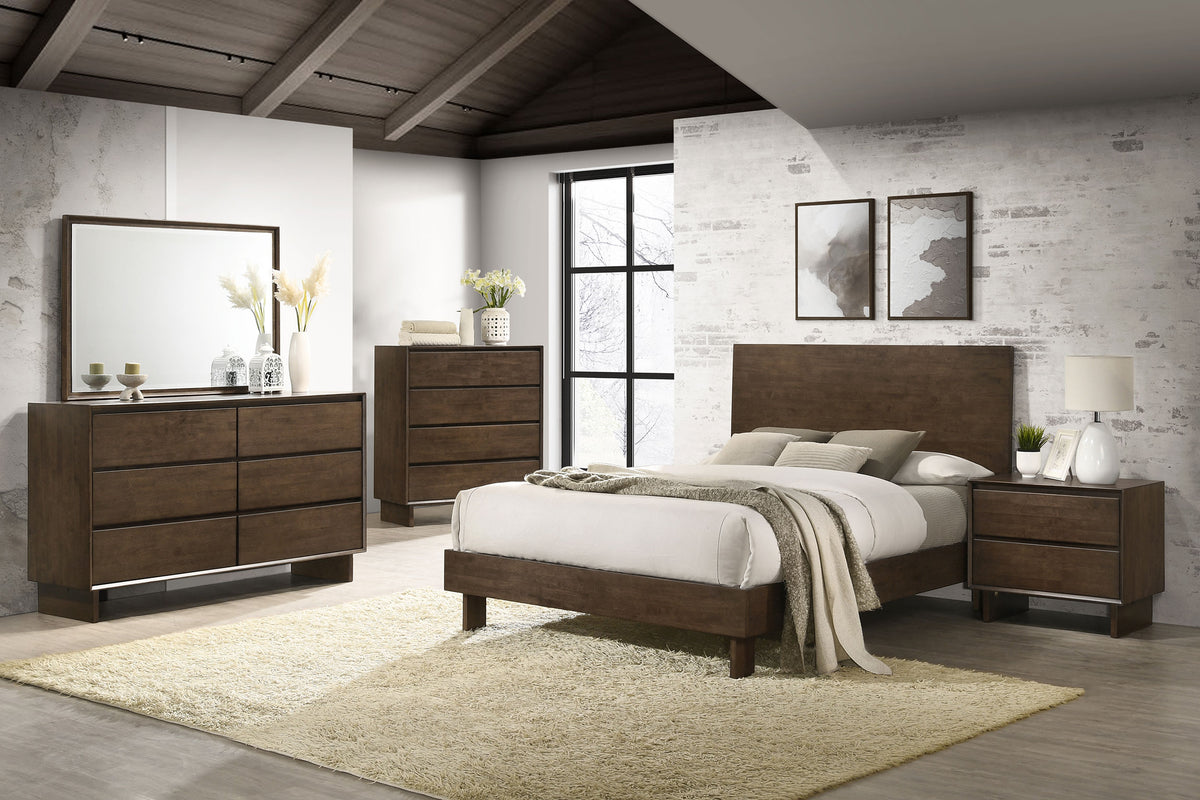 Glenwood Wood Platform Panel Bed Queen Warm Brown