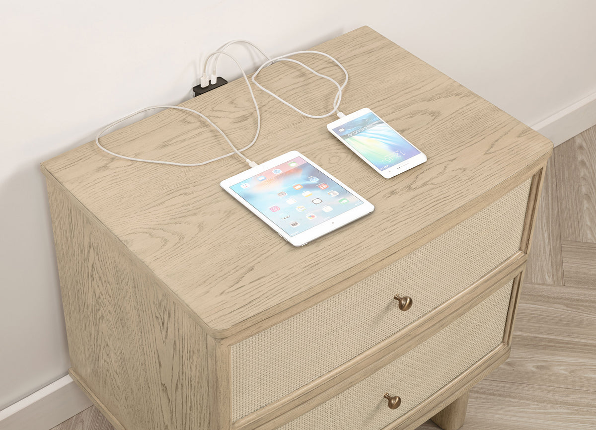 Kailani 2-drawer Nightstand with USB Ports Beige Oak