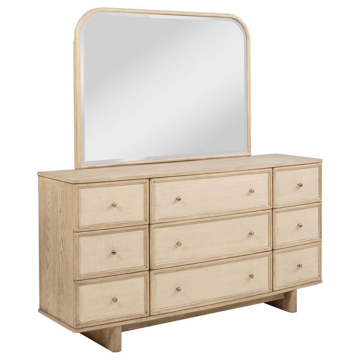 Kailani 9-drawer Dresser with Mirror Beige Oak