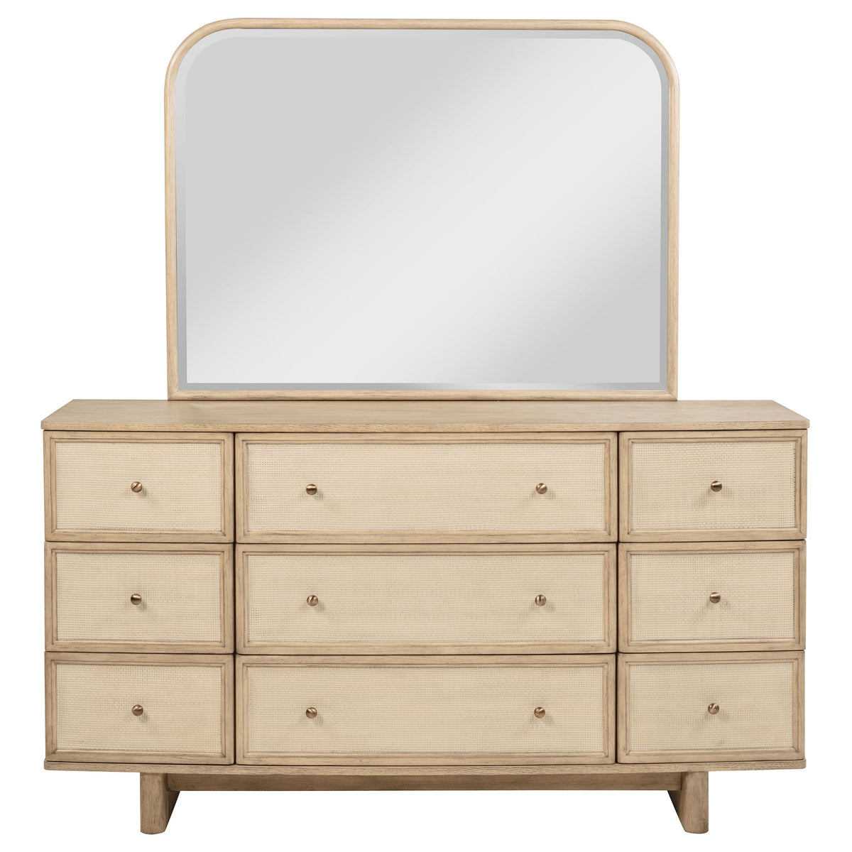 Kailani 9-drawer Dresser with Mirror Beige Oak