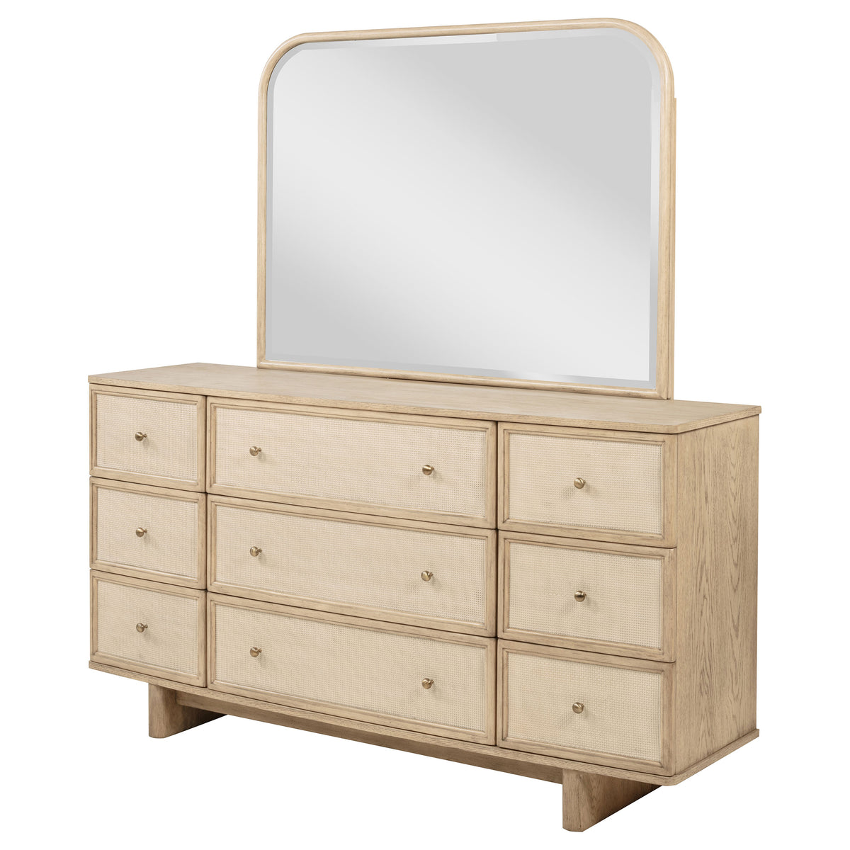 Kailani 9-drawer Dresser with Mirror Beige Oak