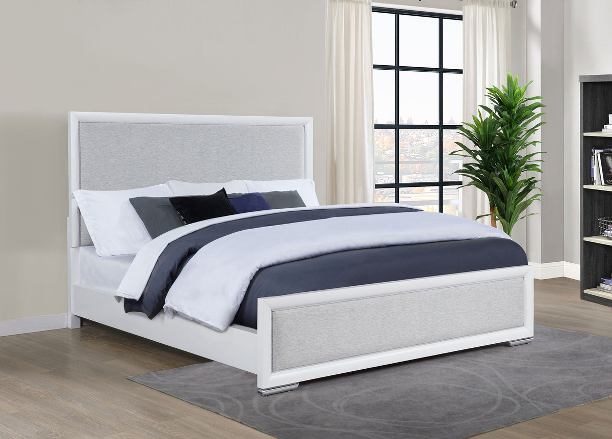 Gracemont Upholstered Panel Bed Eastern King White and Light Grey