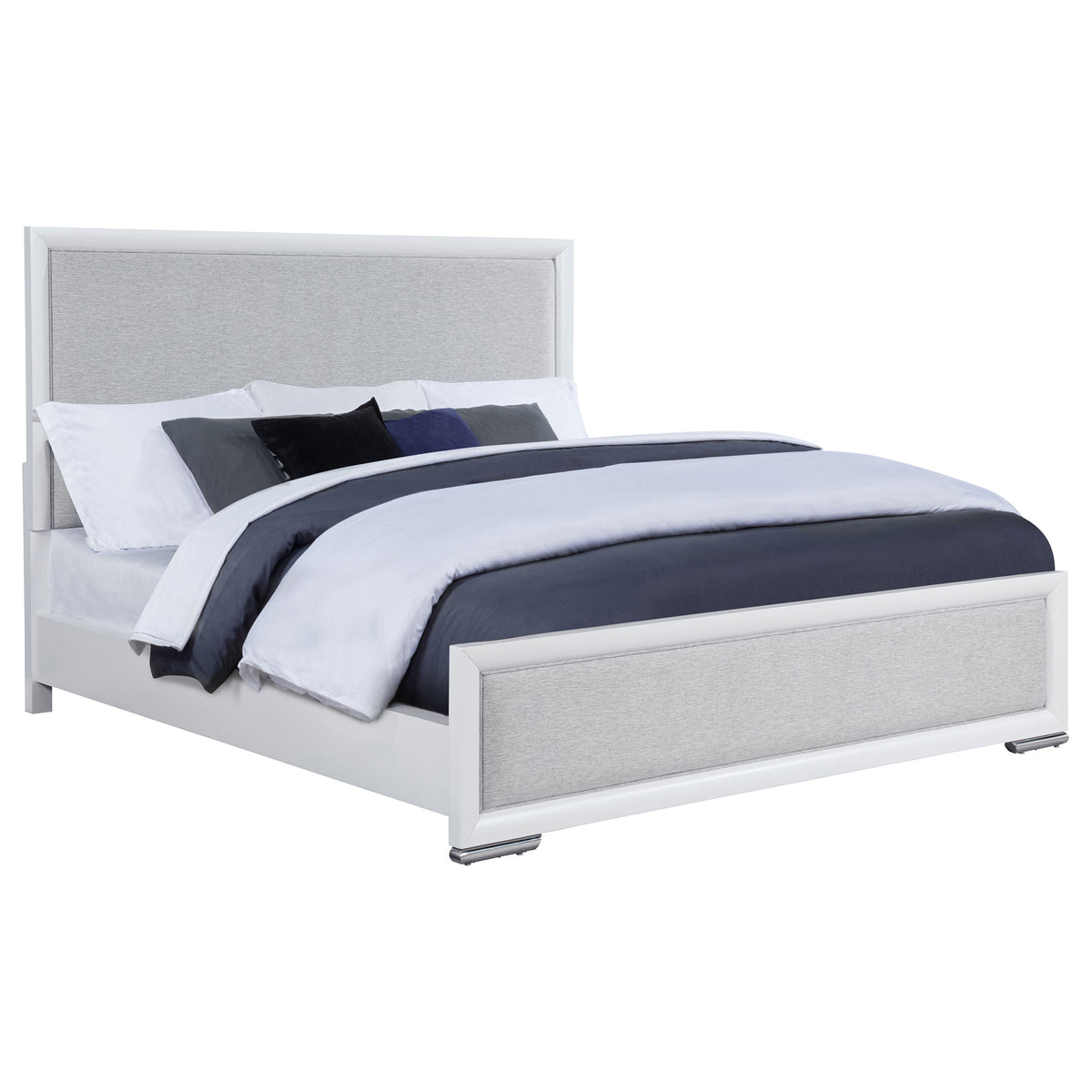 Gracemont Upholstered Panel Bed Eastern King White and Light Grey