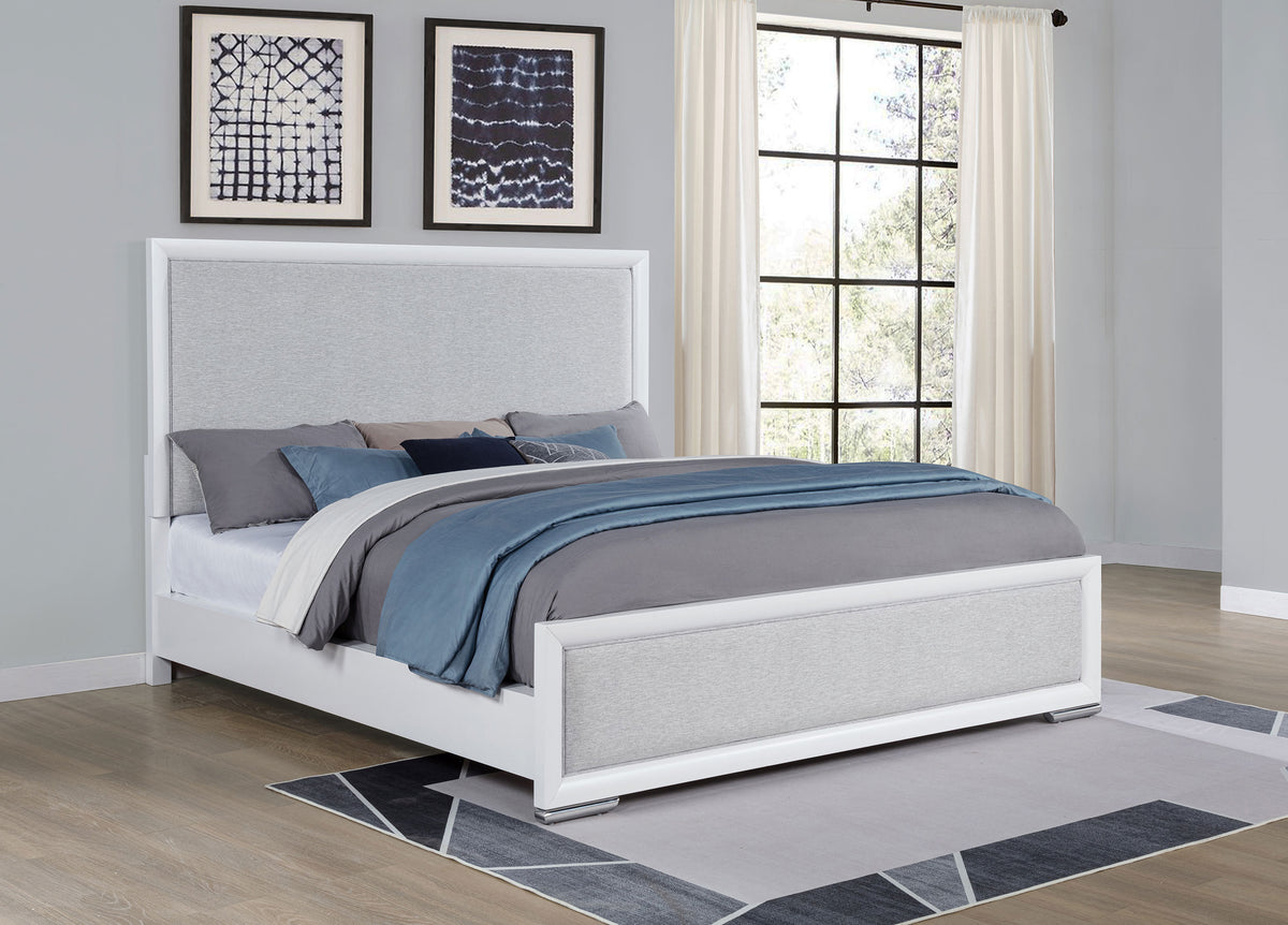 Gracemont Upholstered Panel Bed California King White and Light Grey
