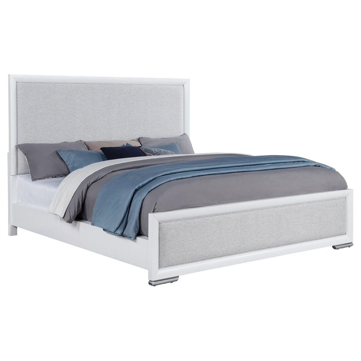 Gracemont Upholstered Panel Bed California King White and Light Grey
