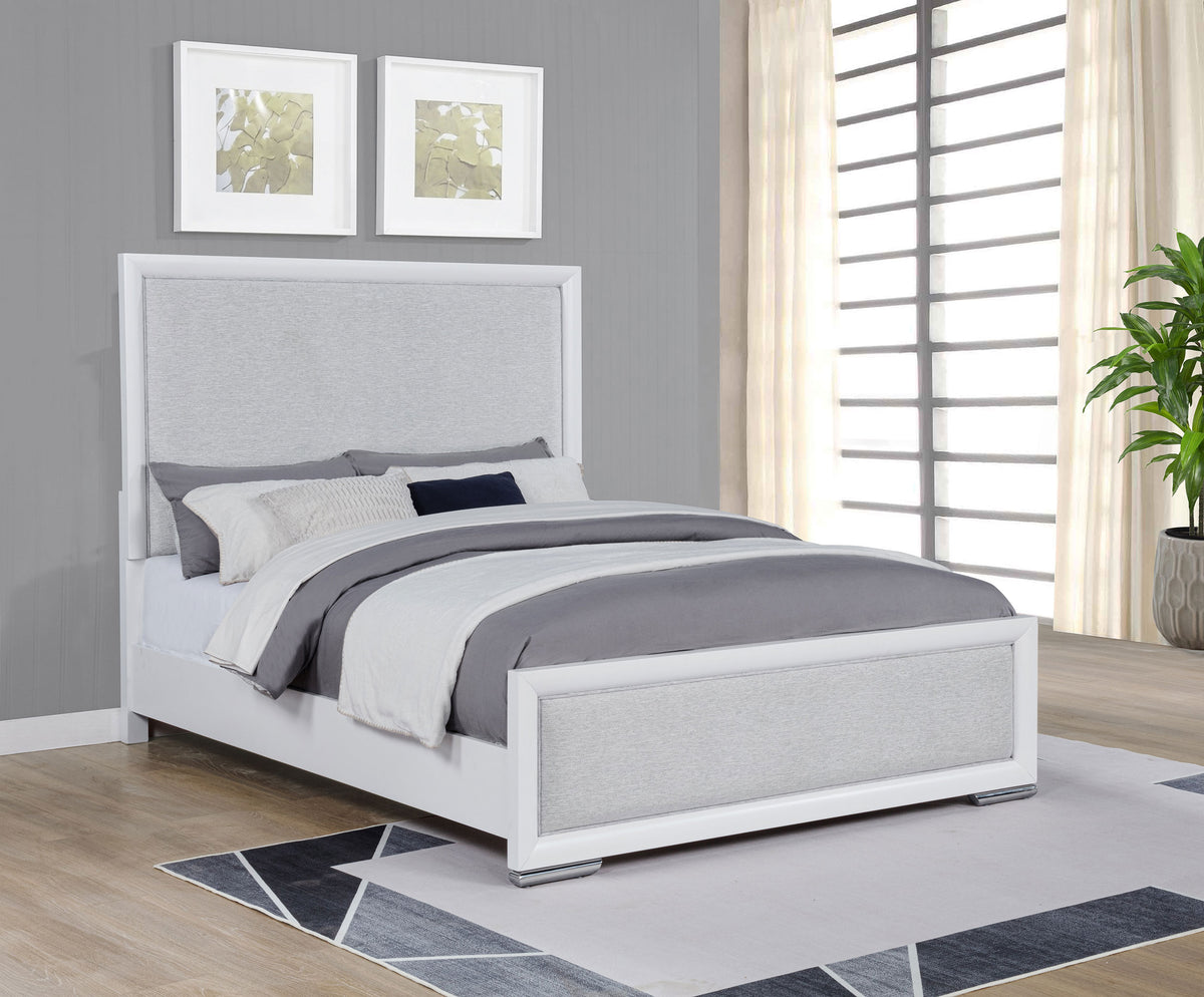 Gracemont Upholstered Panel Bed Queen White and Light Grey