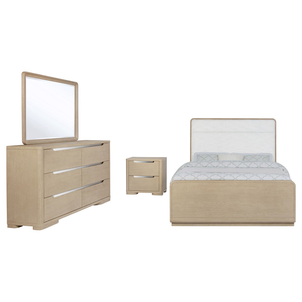 Ladera 4-piece Eastern King Bedroom Set with Boucle Upholstered Bed Light Elm