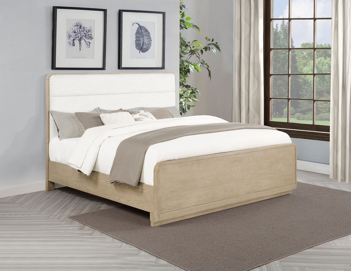 Ladera Boucle Upholstered Panel Bed Eastern King Light Elm and Cream