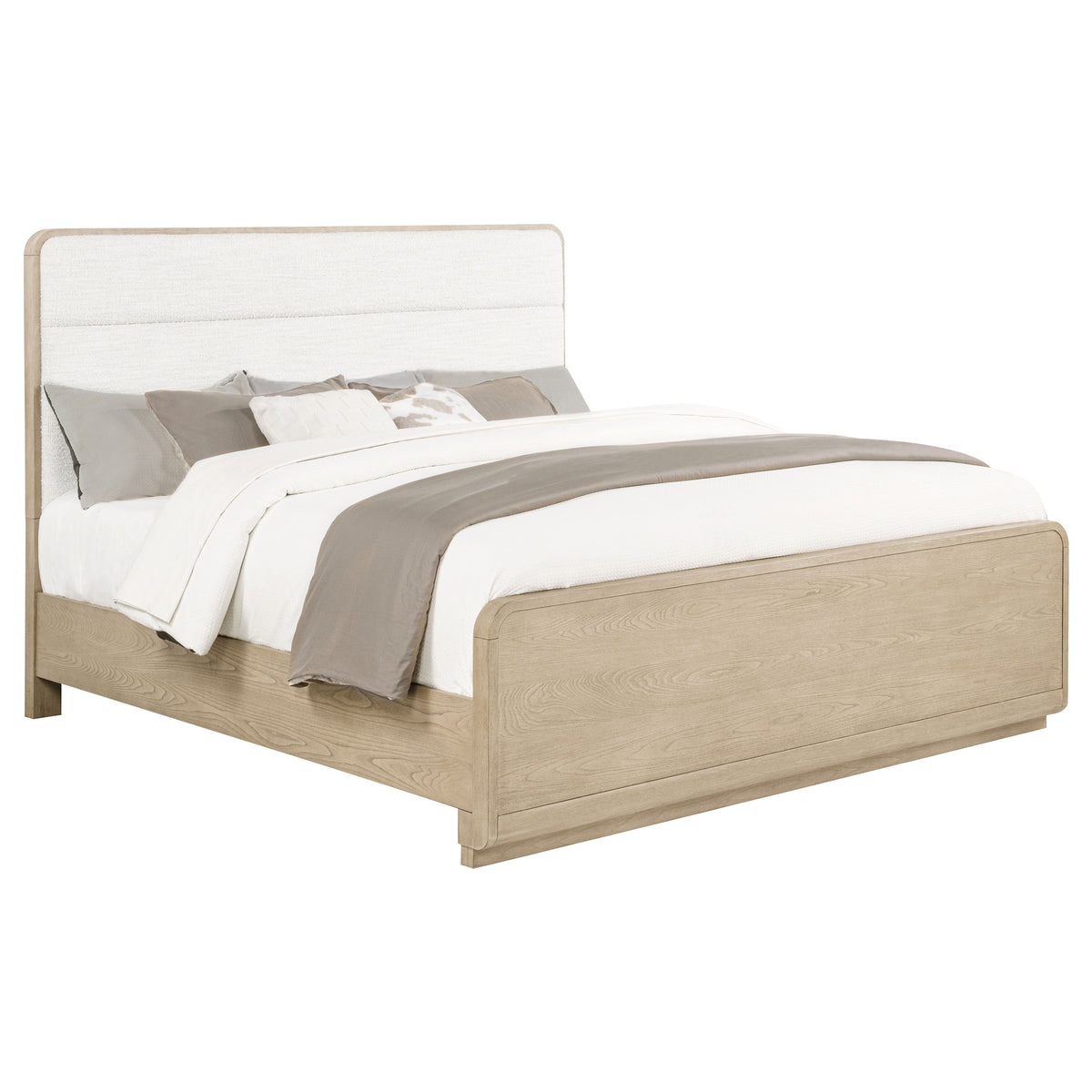 Ladera Boucle Upholstered Panel Bed Eastern King Light Elm and Cream