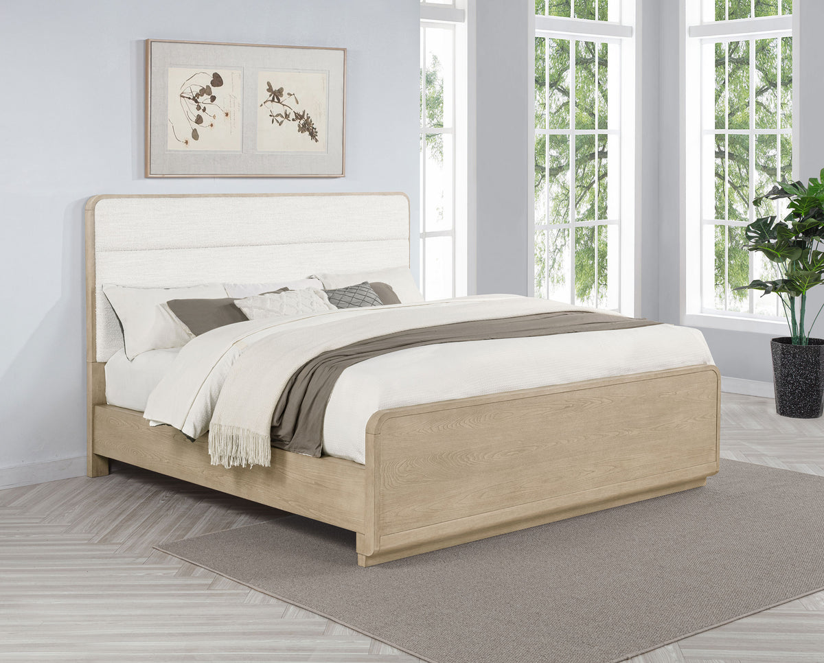 Ladera Boucle Upholstered Panel Bed California King Light Elm and Cream