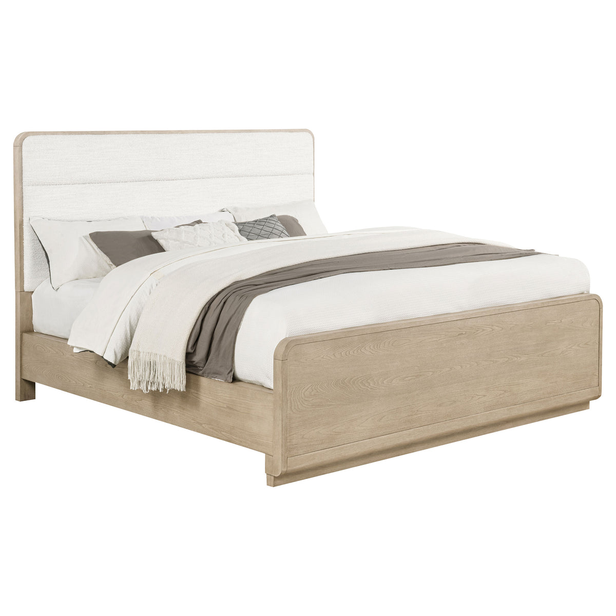 Ladera Boucle Upholstered Panel Bed California King Light Elm and Cream