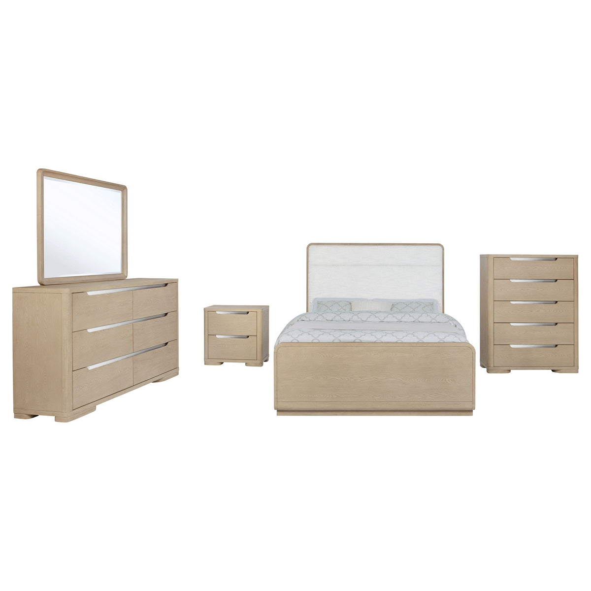 Ladera 5-piece Queen Bedroom Set with Boucle Upholstered Bed Light Elm
